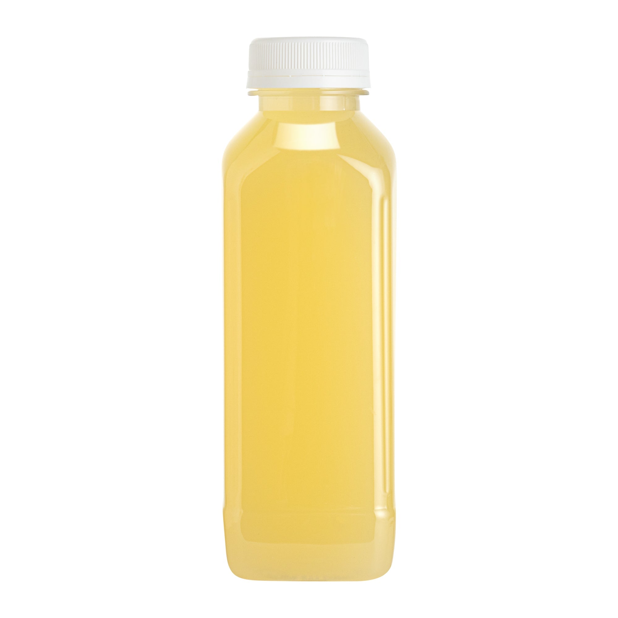 Bottle Tek 10 Square Clear 16 oz Plastic Juice Bottles with Safety Caps - Includes 10 Labels, 1 Funnel and 1 Cleaning Brush
