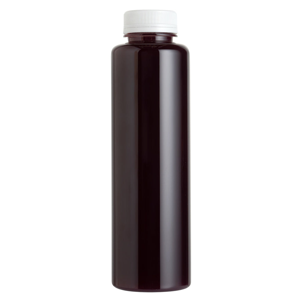 Bottle Tek 100 Round Clear 16 oz Plastic Juice Bottles with Safety Caps - Includes 100 Labels, 10 Funnels and 10 Cleaning Brushes