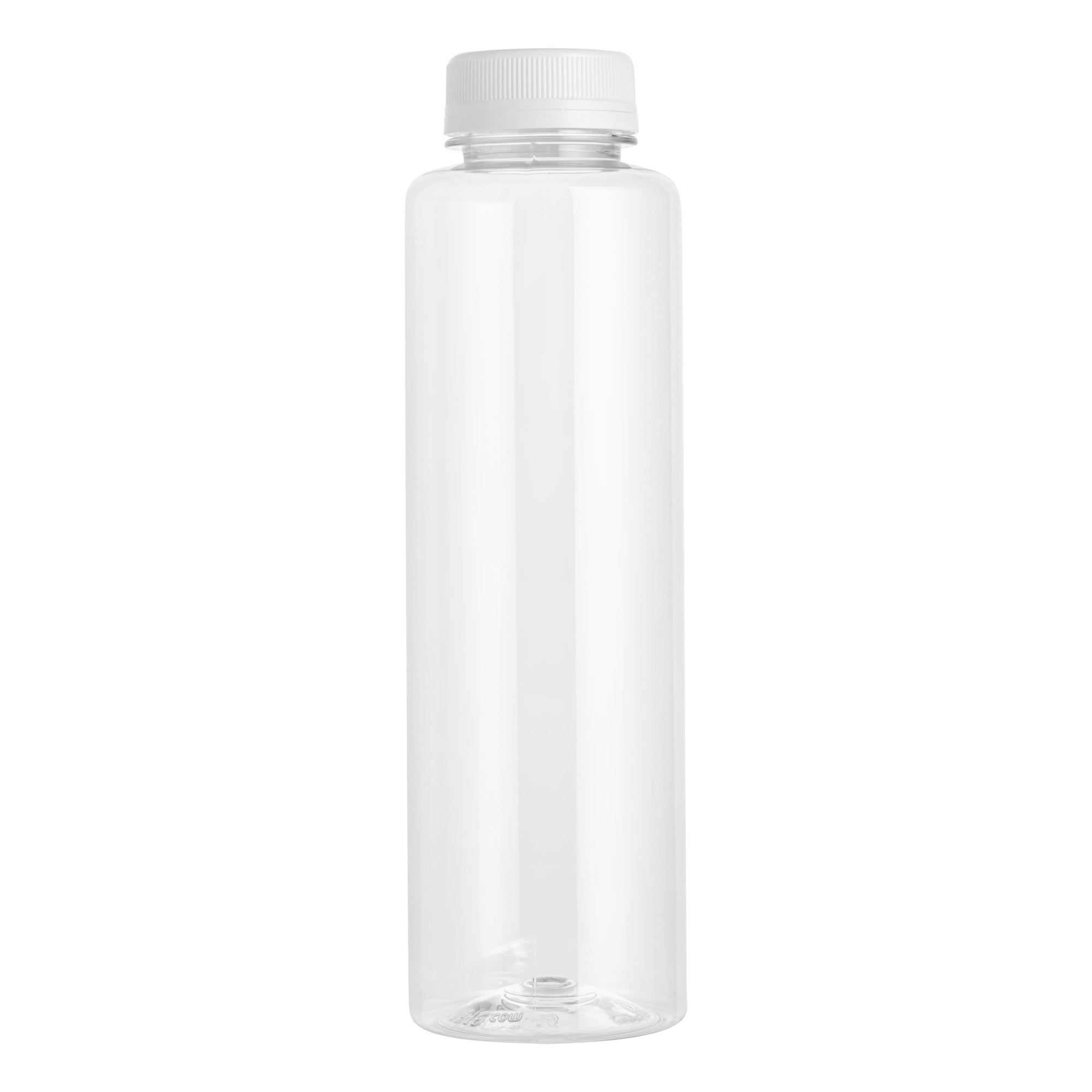Bottle Tek 100 Round Clear 16 oz Plastic Juice Bottles with Safety Caps - Includes 100 Labels, 10 Funnels and 10 Cleaning Brushes