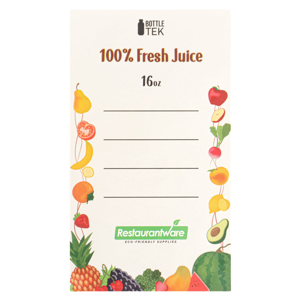 Bottle Tek 100 Round Clear 16 oz Plastic Juice Bottles with Safety Caps - Includes 100 Labels, 10 Funnels and 10 Cleaning Brushes