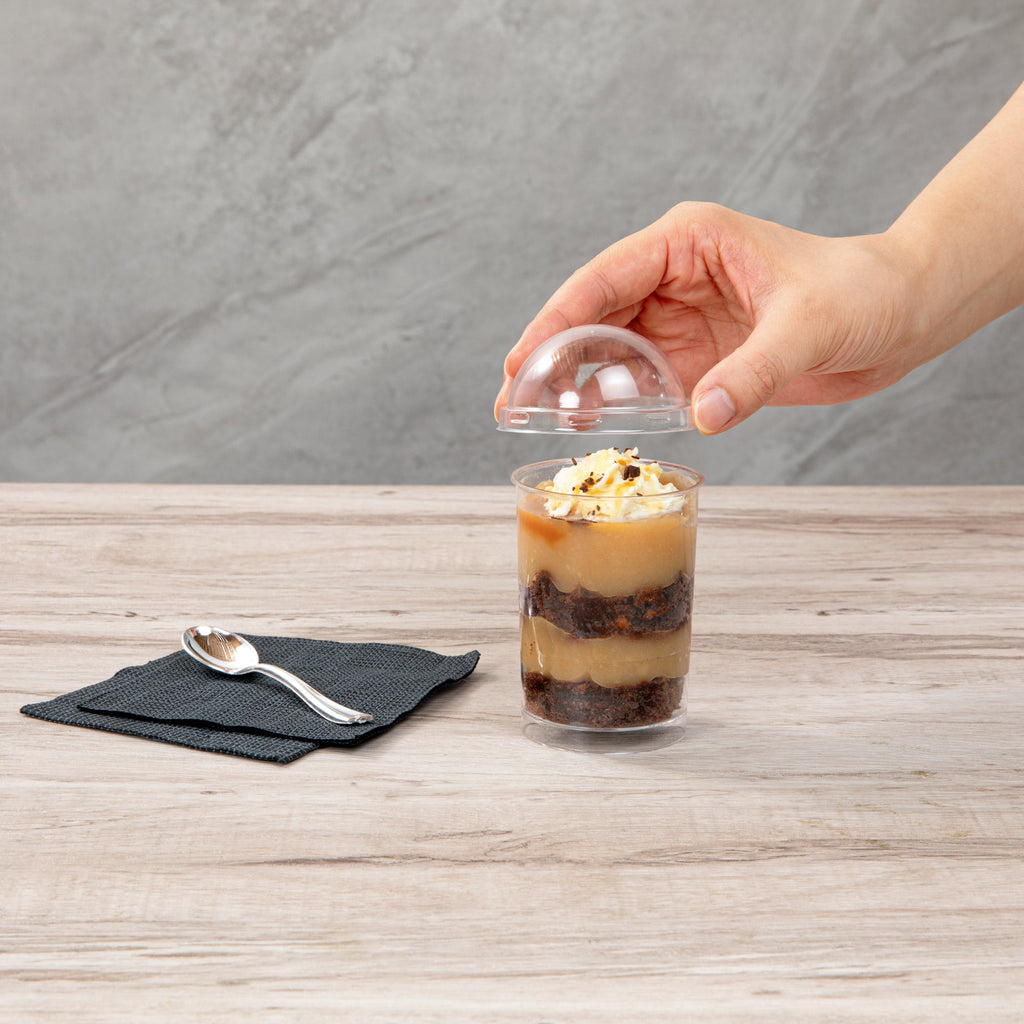 Mini Serve Round Clear Plastic Dome Lid - Fits 5 oz Dessert Cup - 25 count box