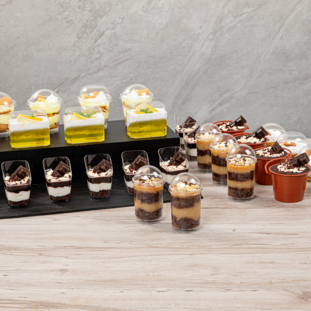 Mini Serve Round Clear Plastic Dome Lid - Fits 5 oz Dessert Cup - 25 count box