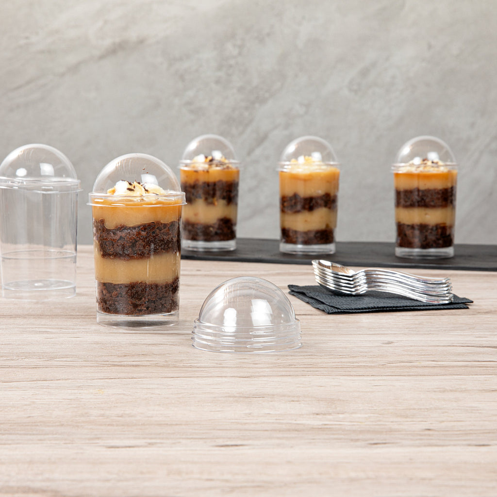 Mini Serve Round Clear Plastic Dome Lid - Fits 5 oz Dessert Cup - 25 count box