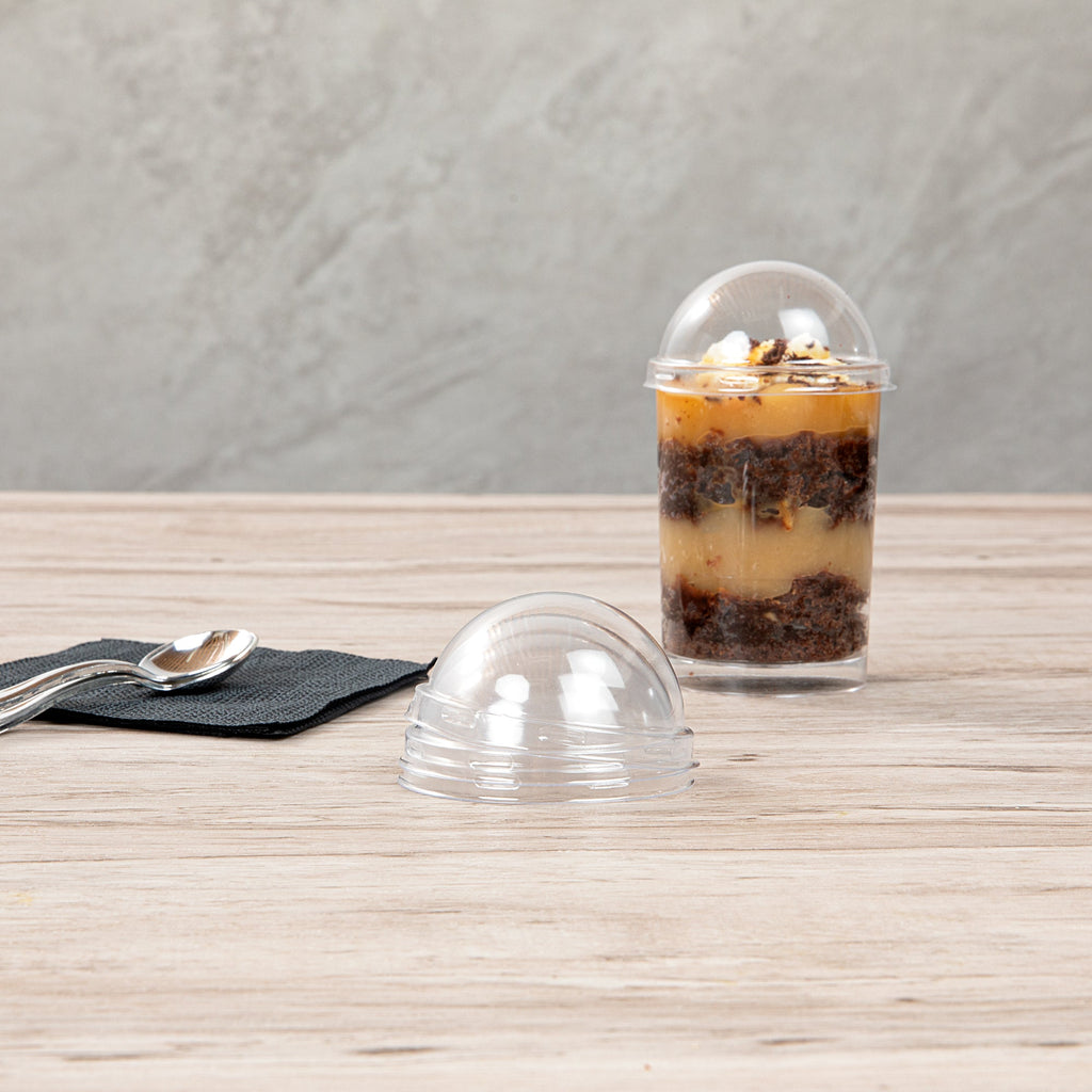 Mini Serve Round Clear Plastic Dome Lid - Fits 5 oz Dessert Cup - 100 count box