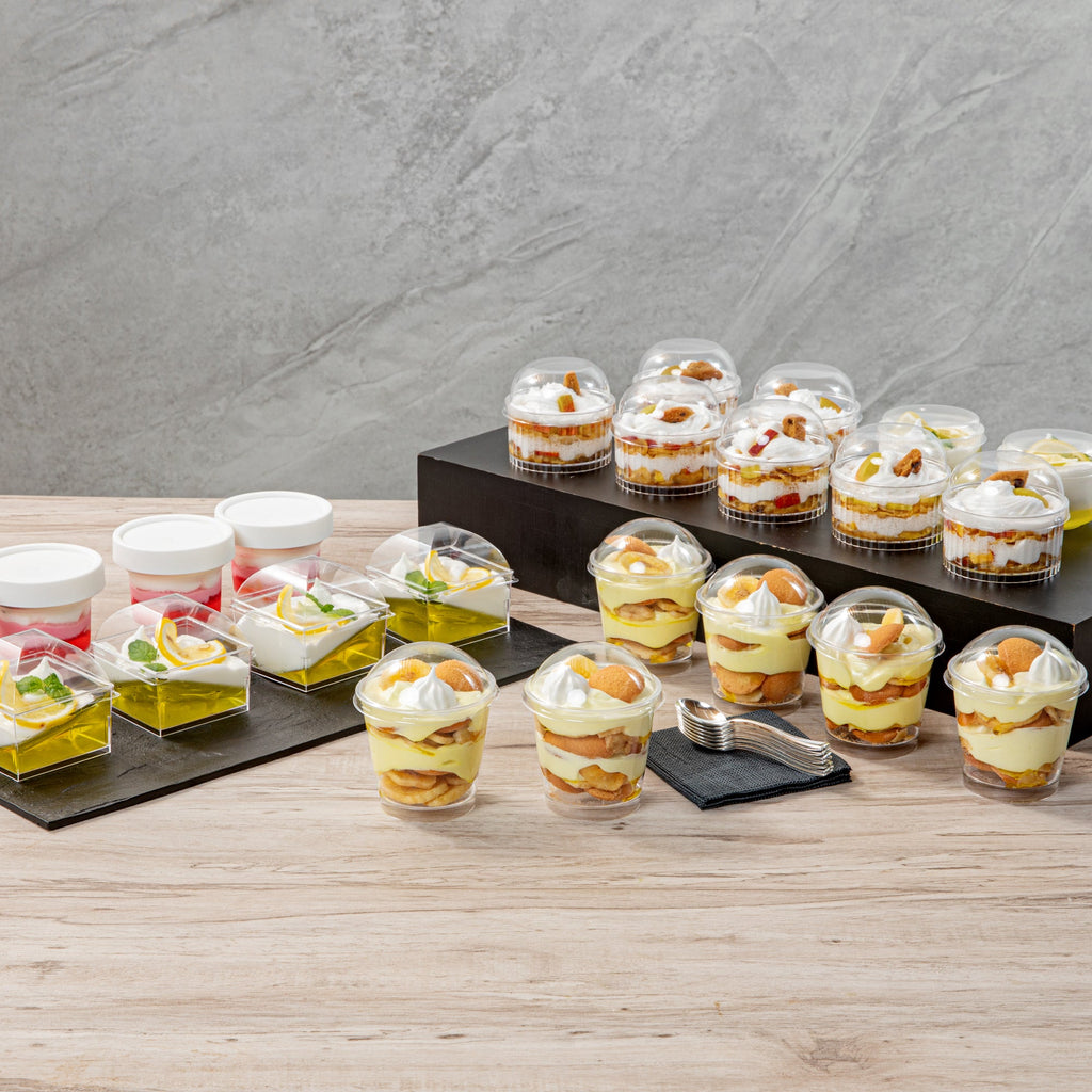Mini Serve Round Clear Plastic Dome Lid - Fits 6 oz Dessert Cup - 25 count box