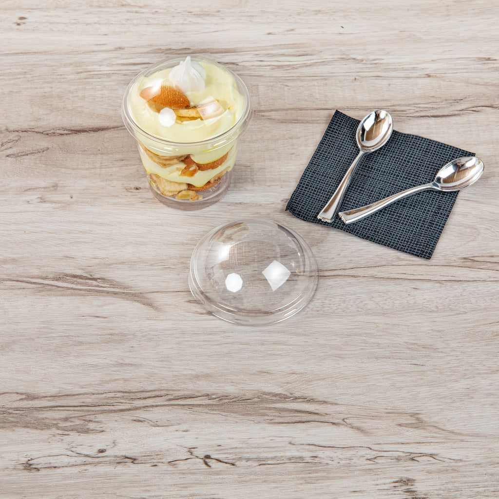 Mini Serve Round Clear Plastic Dome Lid - Fits 6 oz Dessert Cup - 100 count box