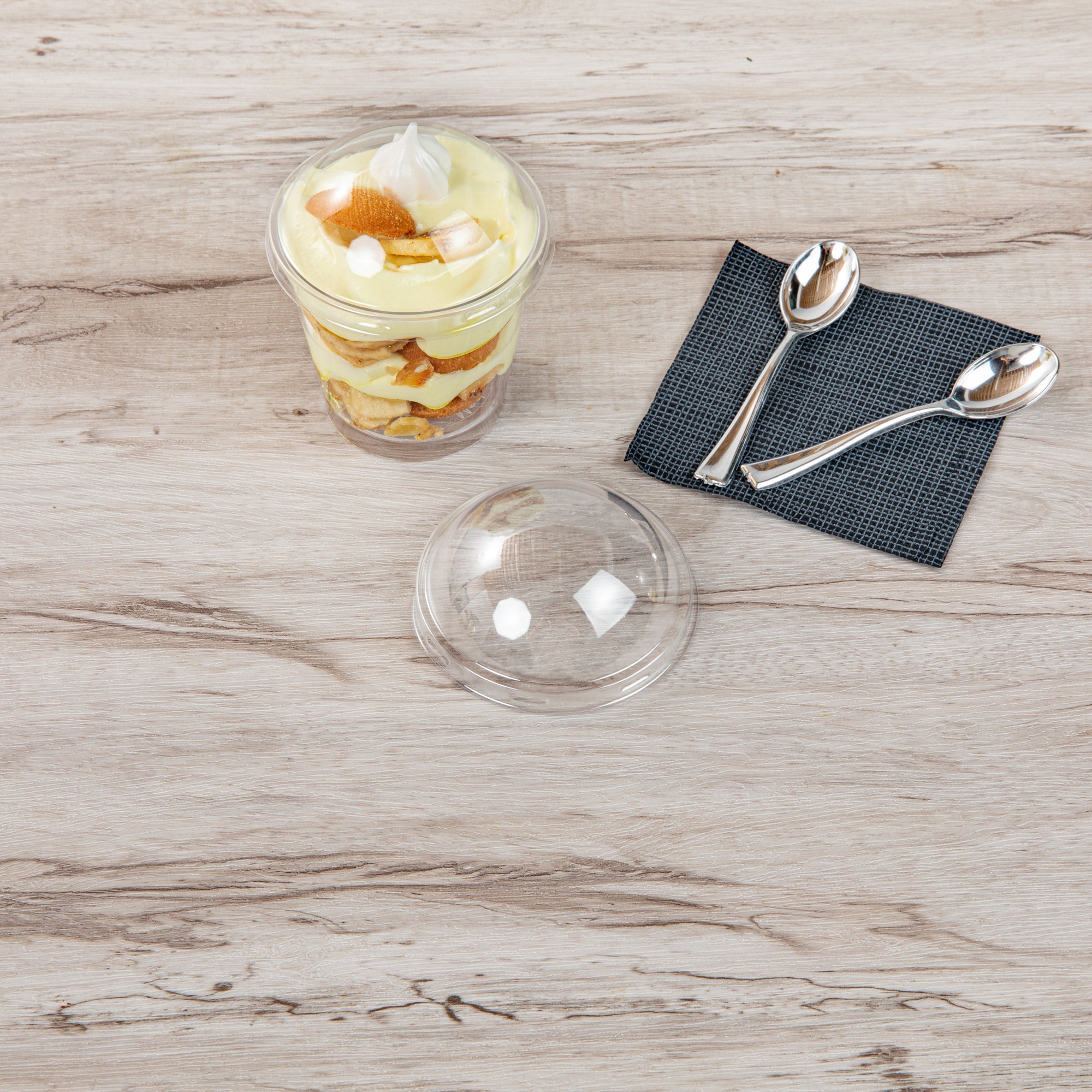 Mini Serve Round Clear Plastic Dome Lid - Fits 6 oz Dessert Cup - 100 count box