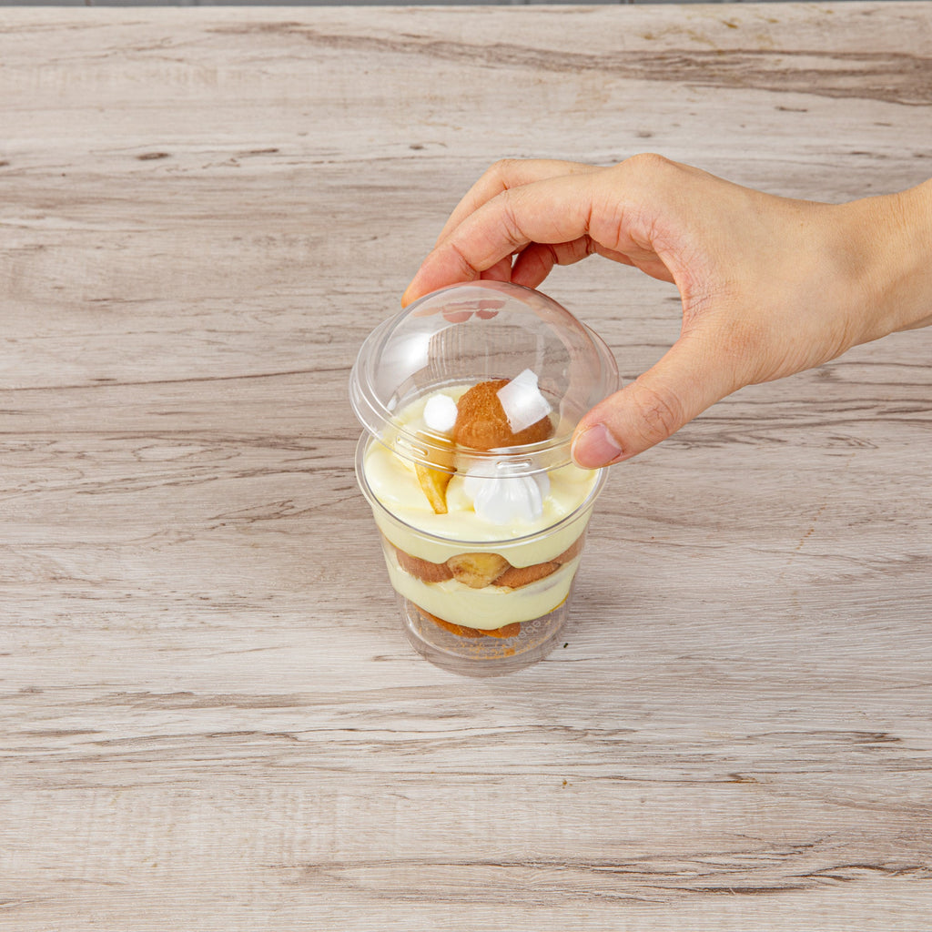 Mini Serve Round Clear Plastic Dome Lid - Fits 6 oz Dessert Cup - 100 count box