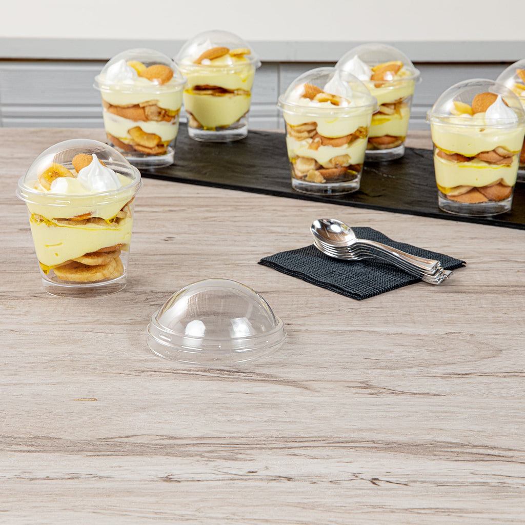 Mini Serve Round Clear Plastic Dome Lid - Fits 6 oz Dessert Cup - 100 count box