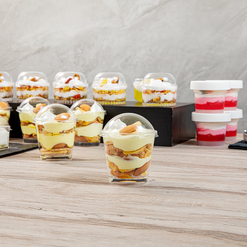 Mini Serve Round Clear Plastic Dome Lid - Fits 6 oz Dessert Cup - 100 count box