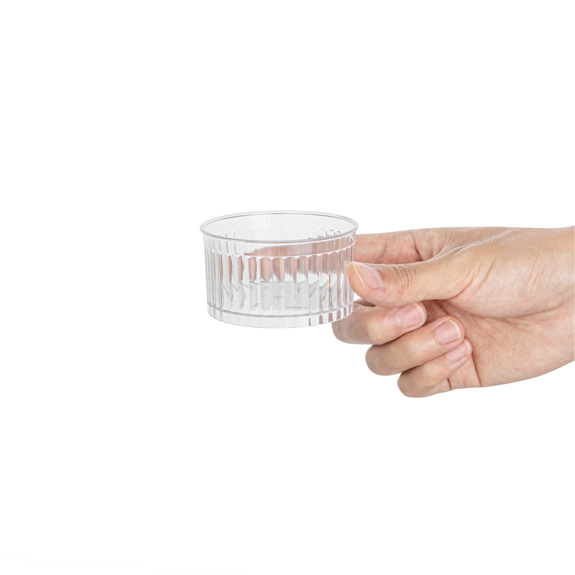 Mini Serve 4 oz Round Clear Plastic Dessert Cup - Fluted - 3'' x 3'' x 1 1/2'' - 25 count box