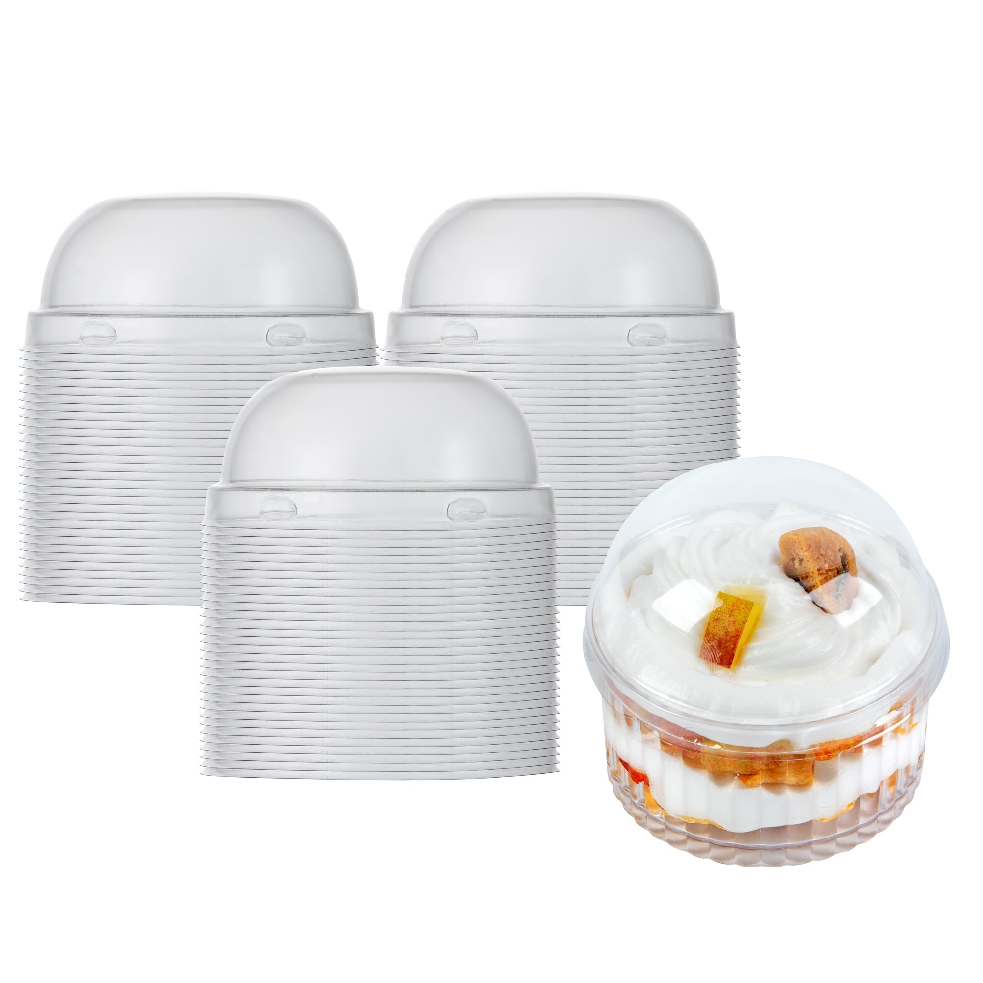 Mini Serve Round Clear Plastic Lid - Fits 4 oz Fluted Dessert Cup - 25 count box