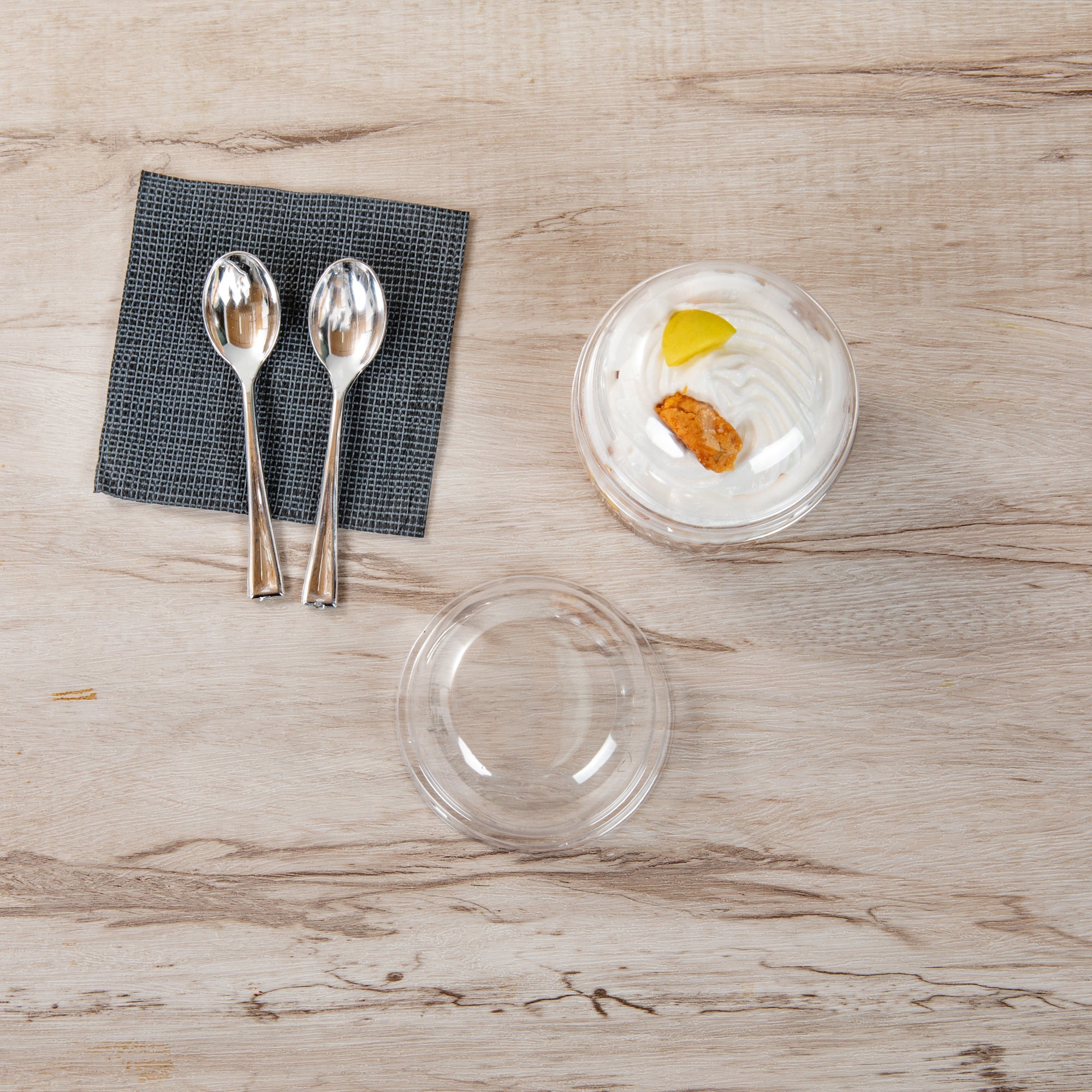 Mini Serve Round Clear Plastic Lid - Fits 4 oz Fluted Dessert Cup - 25 count box