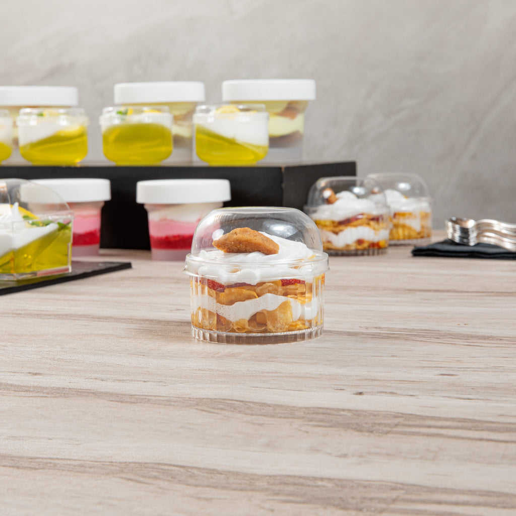 Mini Serve Round Clear Plastic Lid - Fits 4 oz Fluted Dessert Cup - 25 count box