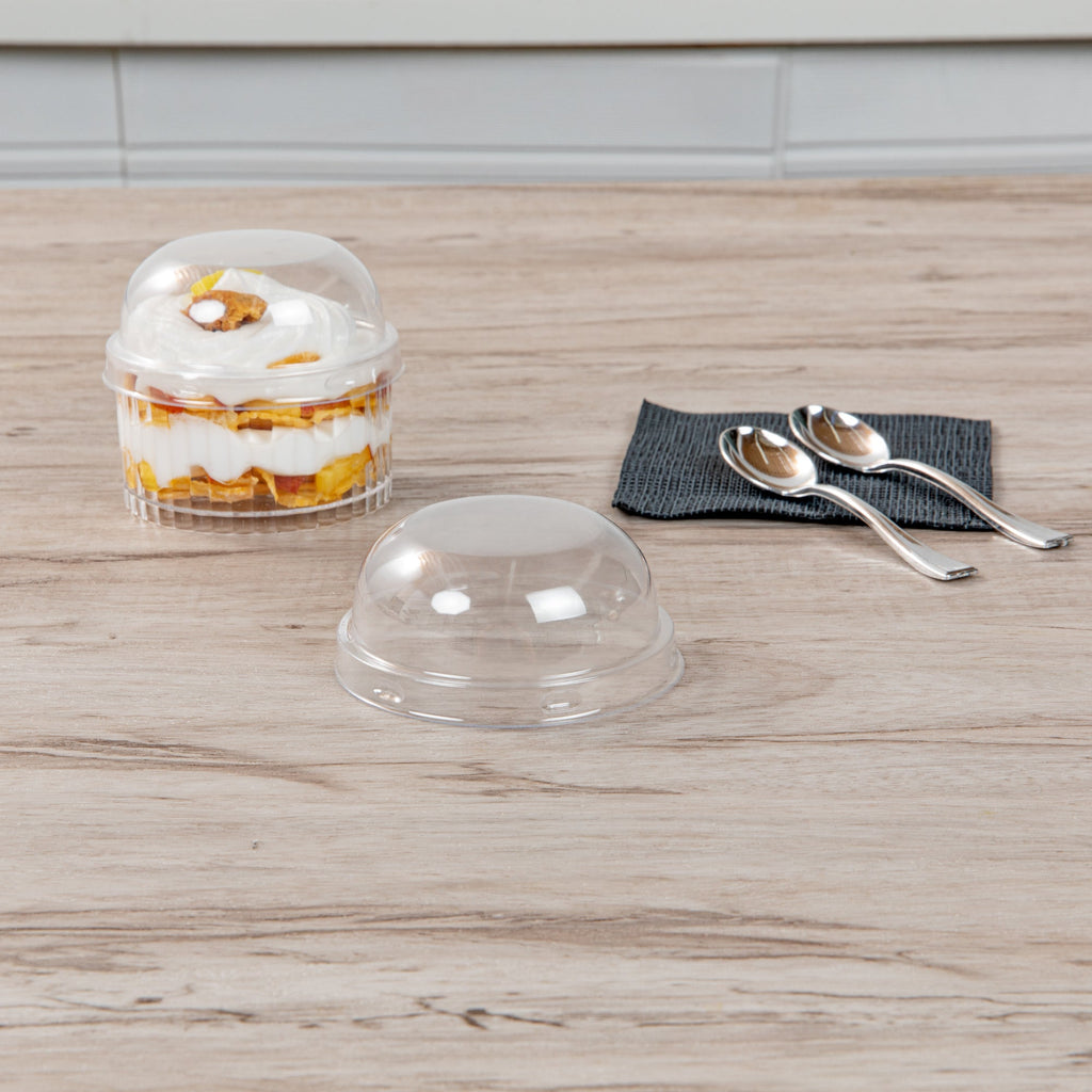 Mini Serve Round Clear Plastic Lid - Fits 4 oz Fluted Dessert Cup - 100 count box