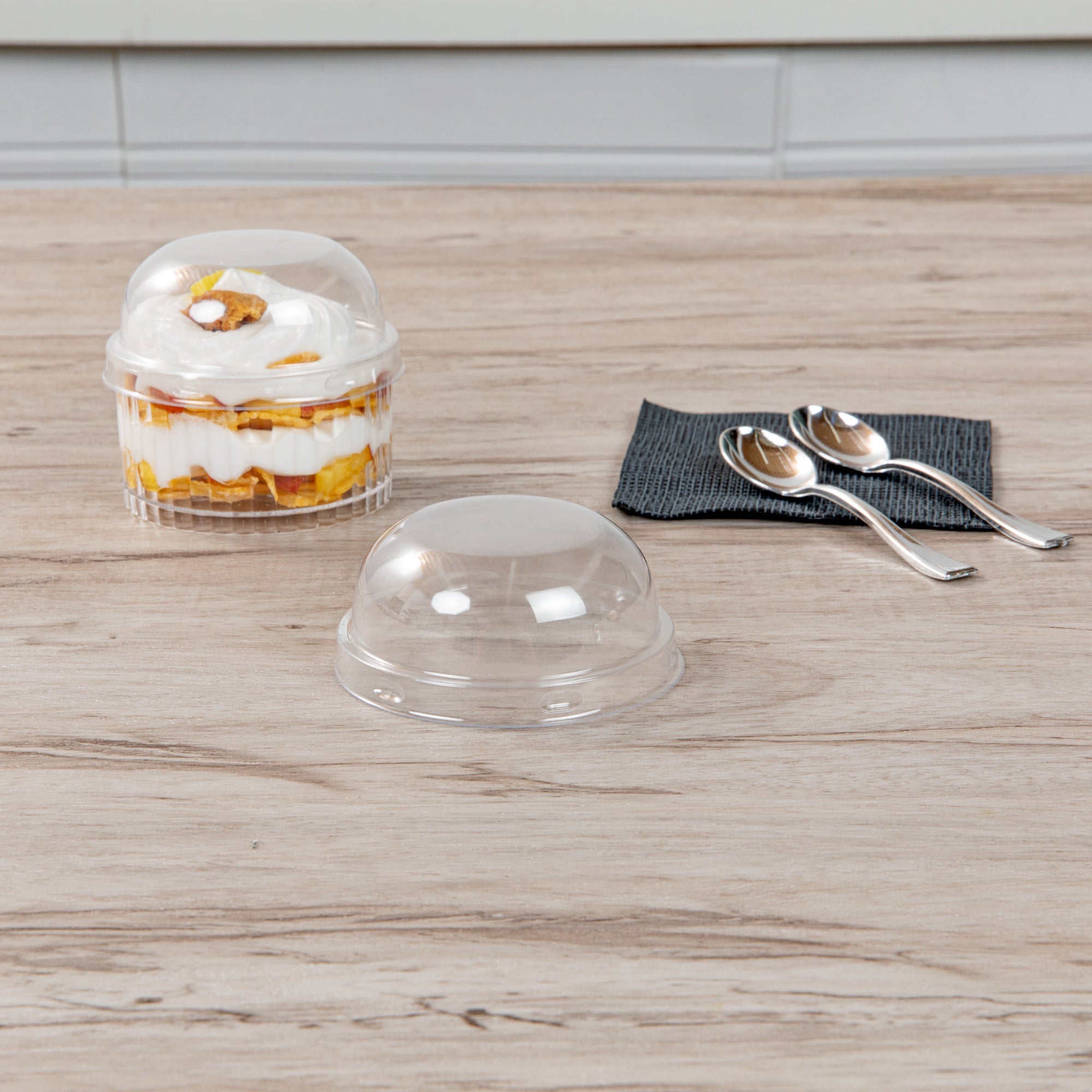 Mini Serve Round Clear Plastic Lid - Fits 4 oz Fluted Dessert Cup - 100 count box