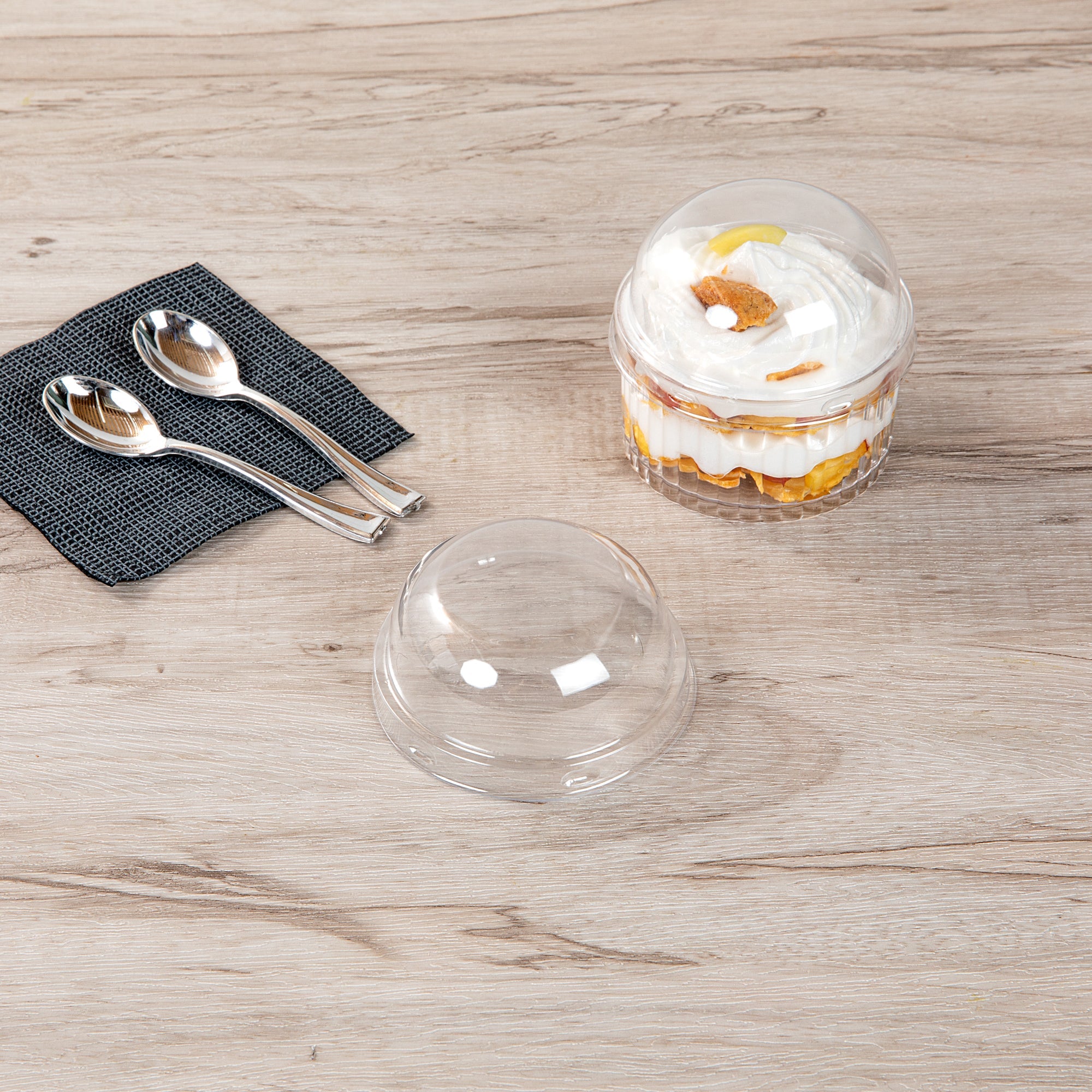 Mini Serve Round Clear Plastic Lid - Fits 4 oz Fluted Dessert Cup - 100 count box