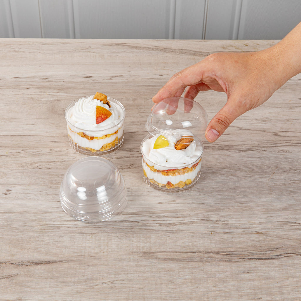 Mini Serve Round Clear Plastic Lid - Fits 4 oz Fluted Dessert Cup - 100 count box