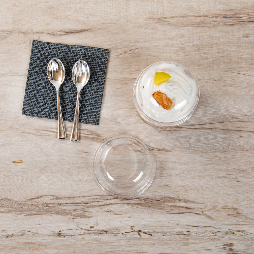 Mini Serve Round Clear Plastic Lid - Fits 4 oz Fluted Dessert Cup - 100 count box