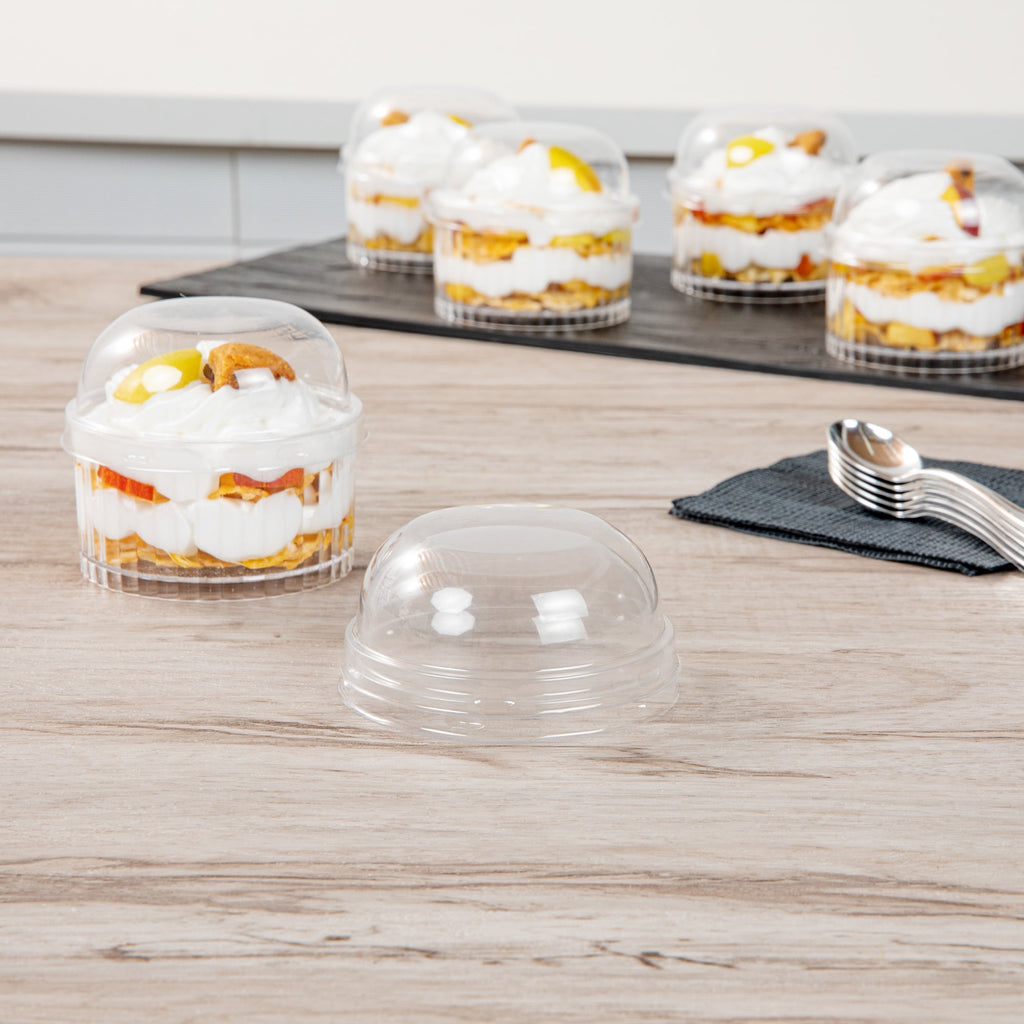 Mini Serve Round Clear Plastic Lid - Fits 4 oz Fluted Dessert Cup - 100 count box