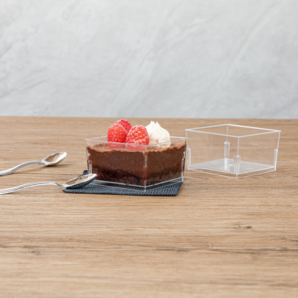 Mini Serve 5 oz Square Clear Plastic Dessert Cup - 2 3/4'' x 2 3/4'' x 1 3/4'' - 25 count box