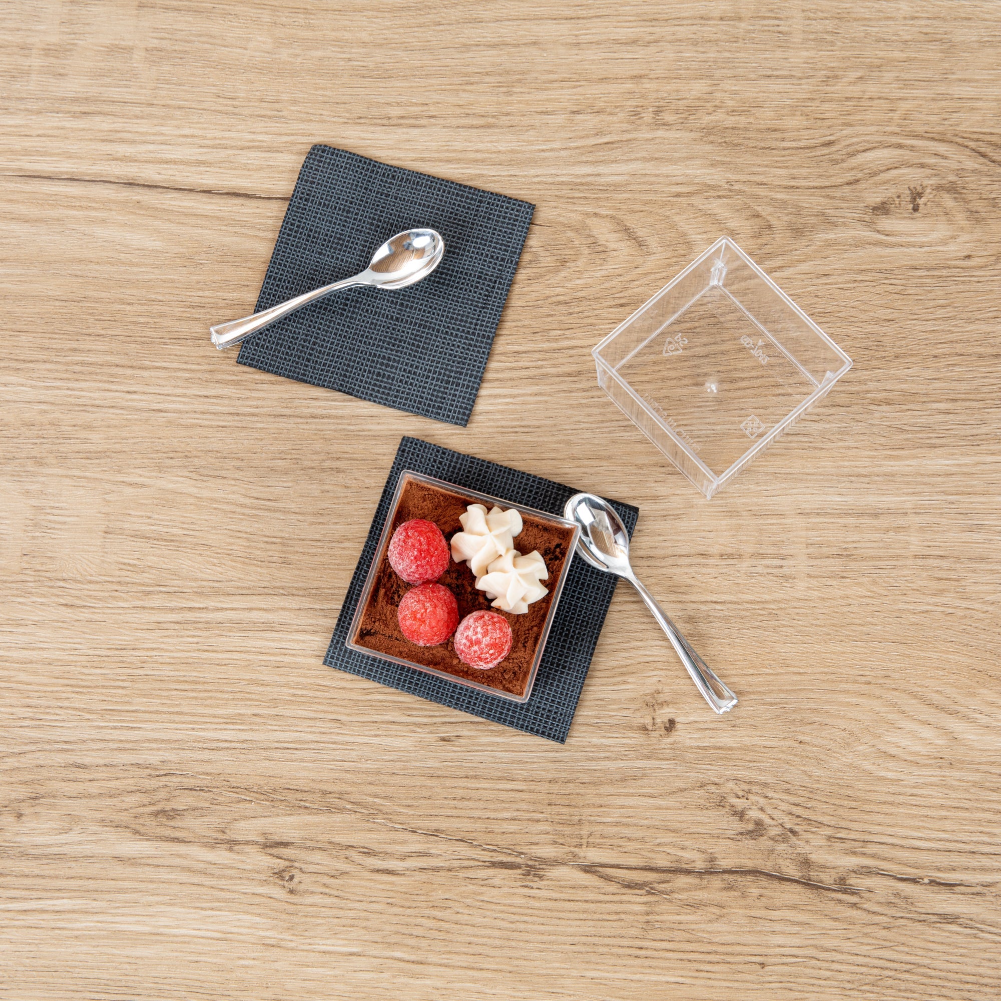 Mini Serve 5 oz Square Clear Plastic Dessert Cup - 2 3/4'' x 2 3/4'' x 1 3/4'' - 25 count box