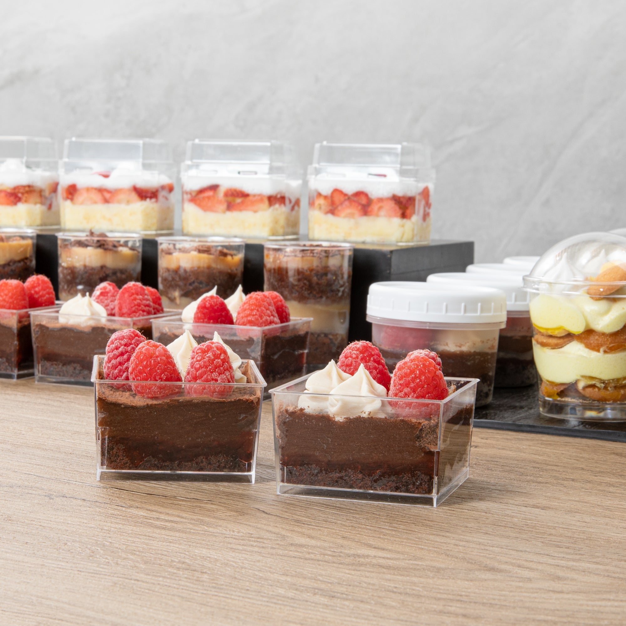 Mini Serve 5 oz Square Clear Plastic Dessert Cup - 2 3/4'' x 2 3/4'' x 1 3/4'' - 25 count box