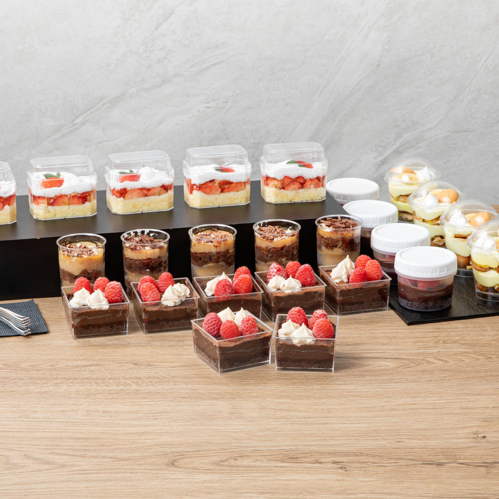 Mini Serve 5 oz Square Clear Plastic Dessert Cup - 2 3/4'' x 2 3/4'' x 1 3/4'' - 25 count box