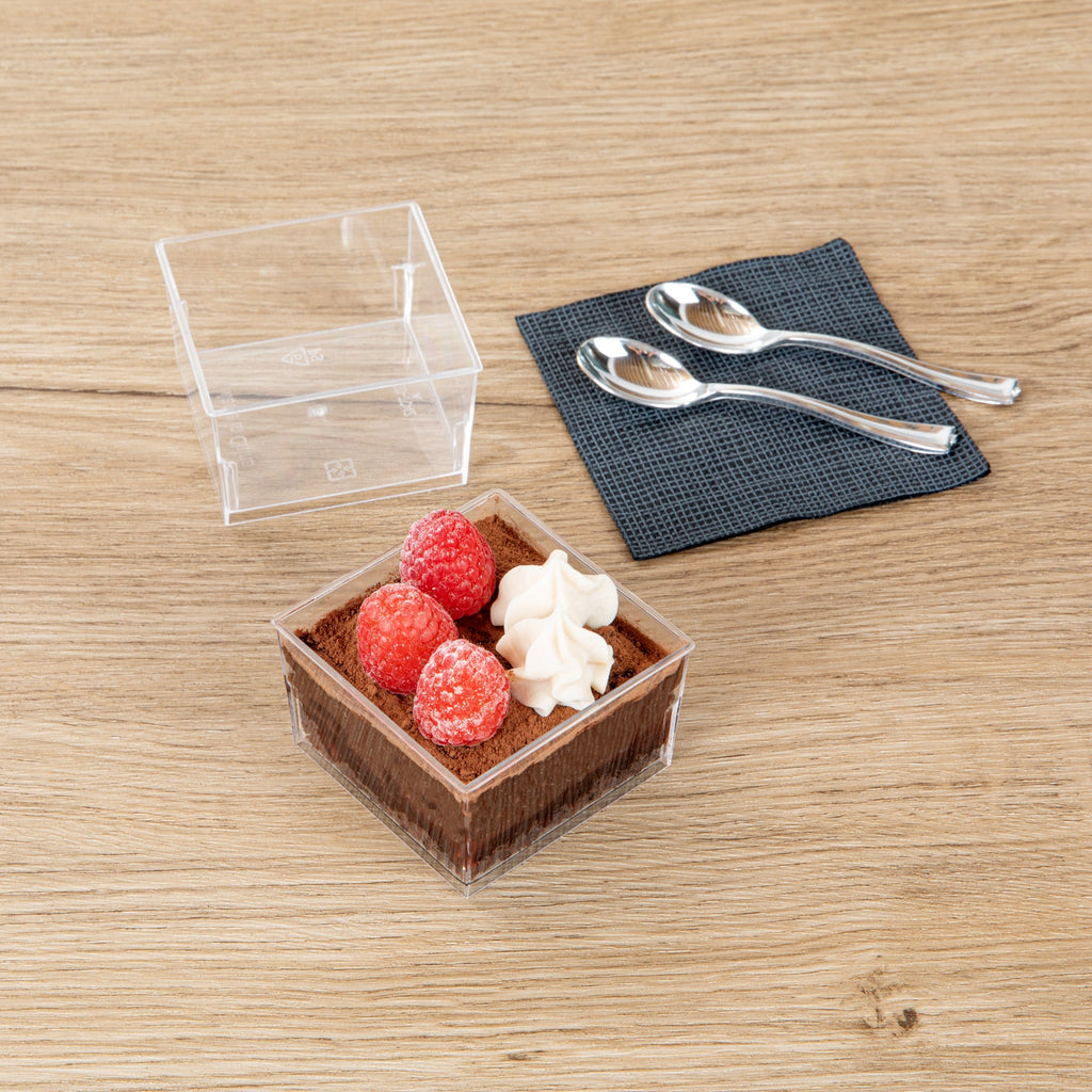 Mini Serve 5 oz Square Clear Plastic Dessert Cup - 2 3/4'' x 2 3/4'' x 1 3/4'' - 100 count box