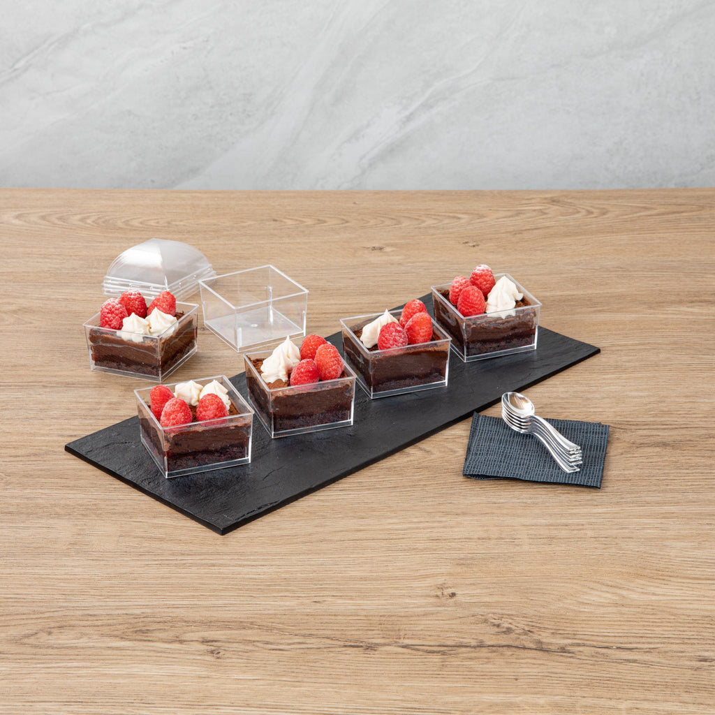 Mini Serve 5 oz Square Clear Plastic Dessert Cup - 2 3/4'' x 2 3/4'' x 1 3/4'' - 100 count box