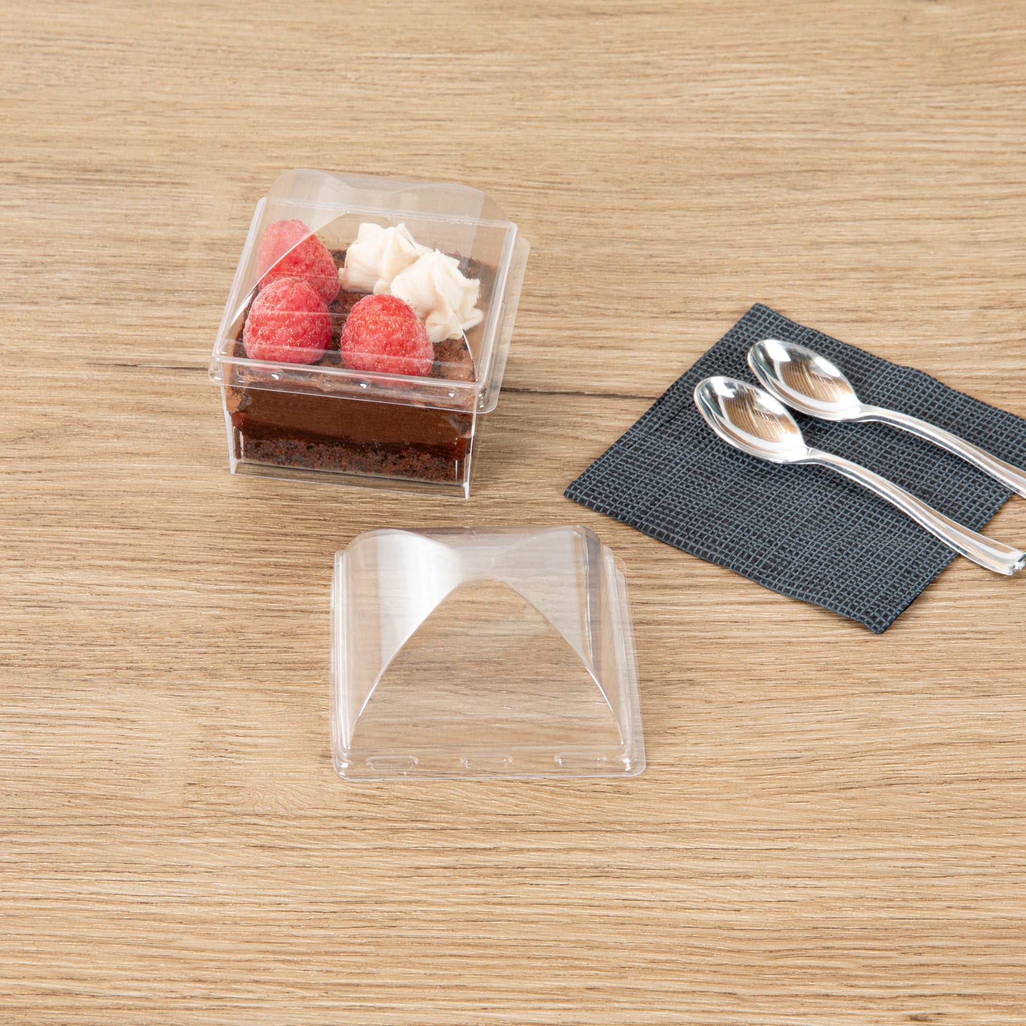 Mini Serve Square Clear Plastic Dome Lid - Fits 5 oz Dessert Cup - 25 count box