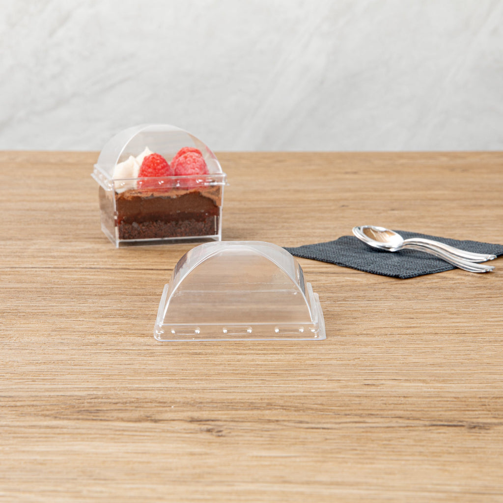 Mini Serve Square Clear Plastic Dome Lid - Fits 5 oz Dessert Cup - 25 count box