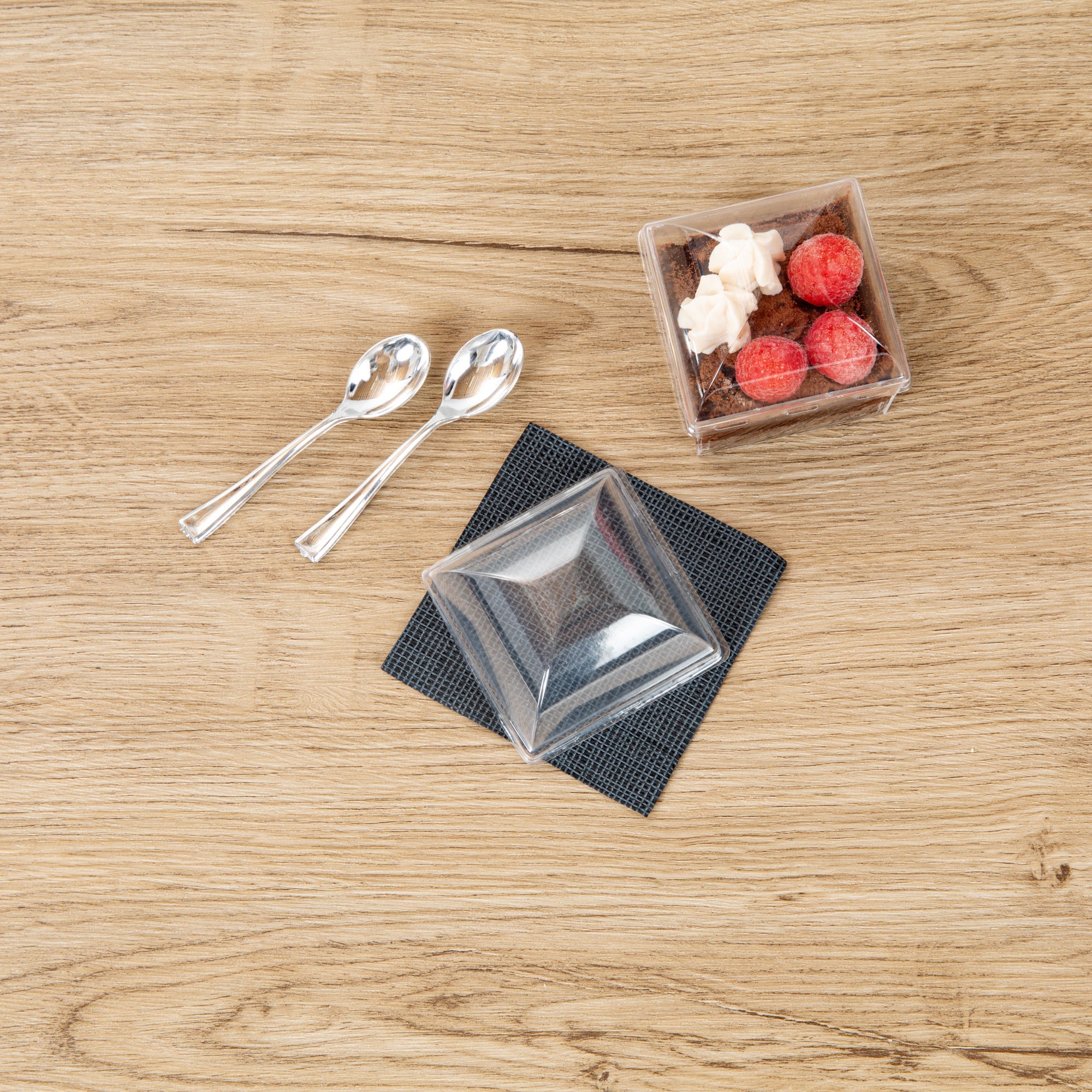 Mini Serve Square Clear Plastic Dome Lid - Fits 5 oz Dessert Cup - 25 count box