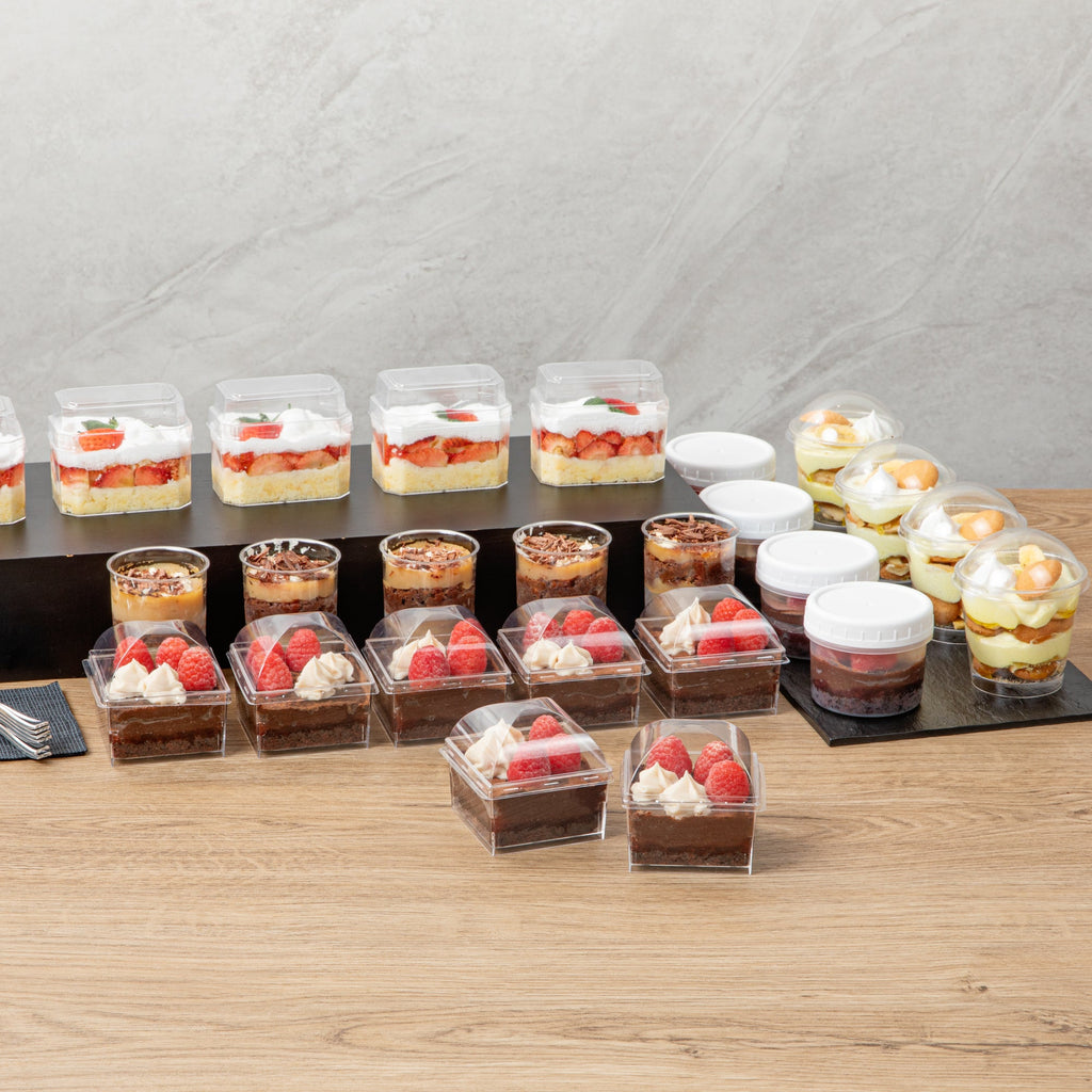Mini Serve Square Clear Plastic Dome Lid - Fits 5 oz Dessert Cup - 25 count box
