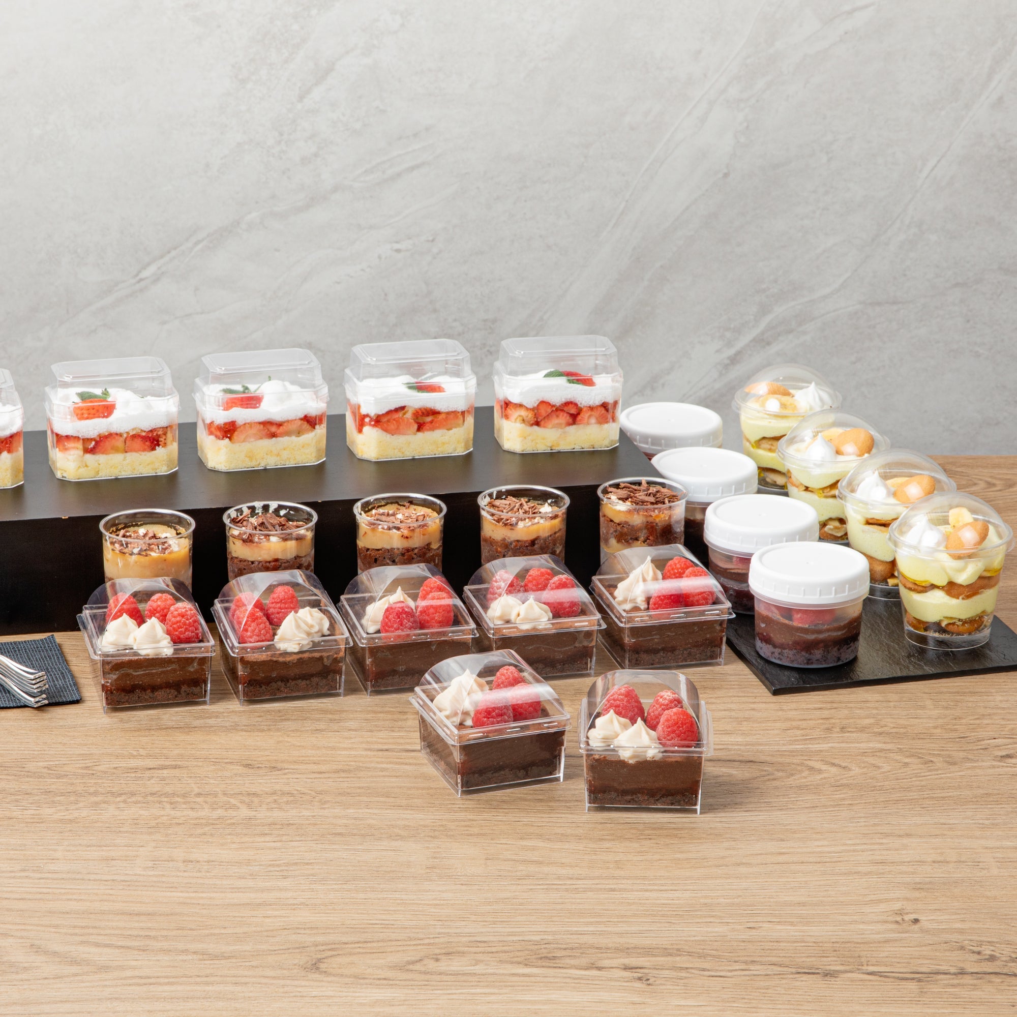 Mini Serve Square Clear Plastic Dome Lid - Fits 5 oz Dessert Cup - 25 count box
