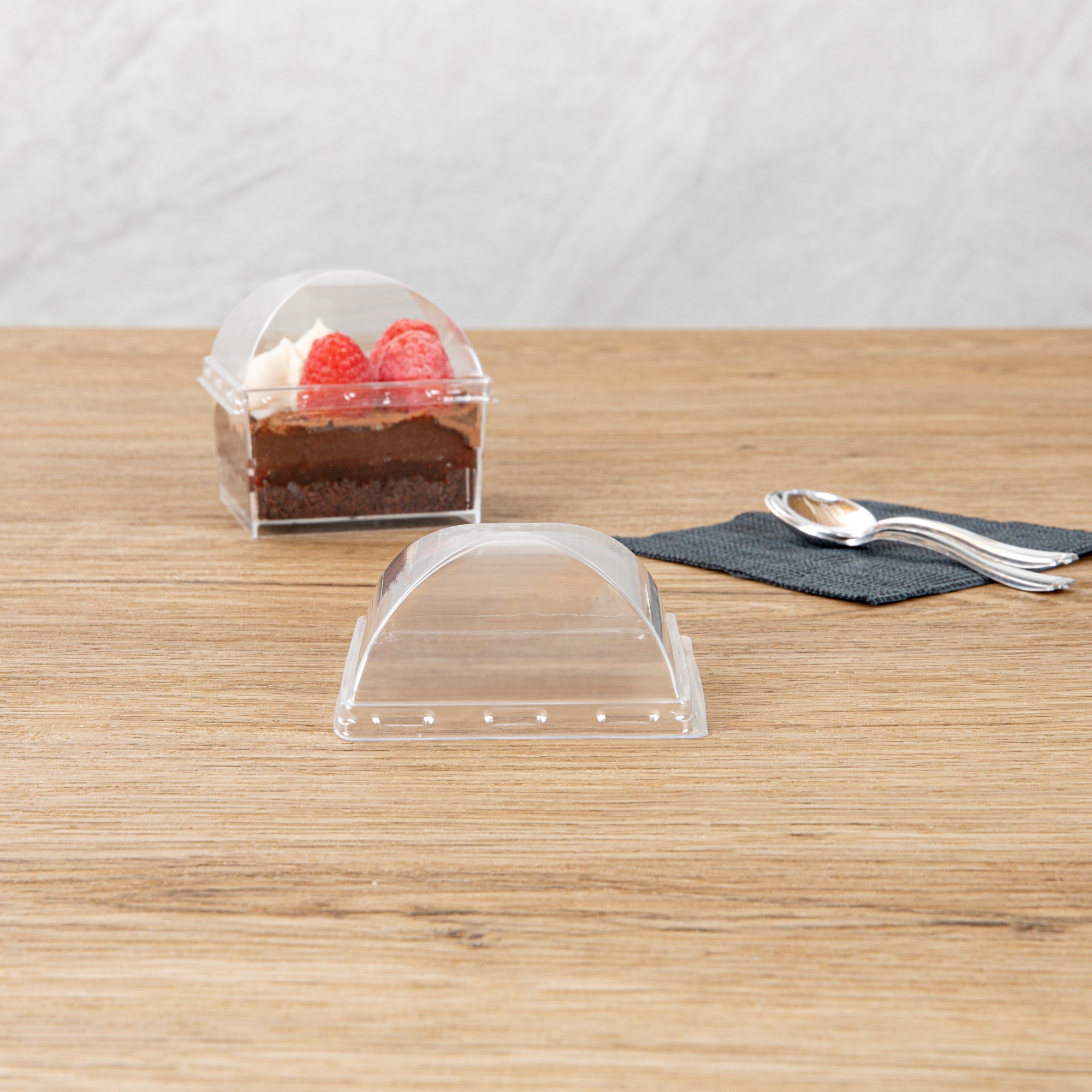 Mini Serve Square Clear Plastic Dome Lid - Fits 5 oz Dessert Cup - 100 count box