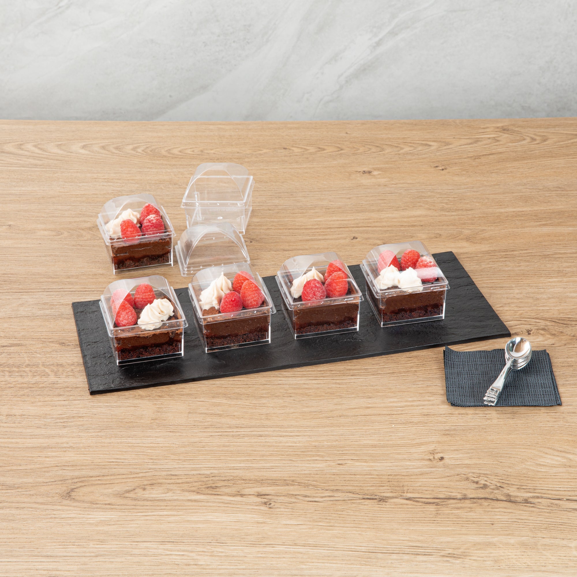 Mini Serve Square Clear Plastic Dome Lid - Fits 5 oz Dessert Cup - 100 count box