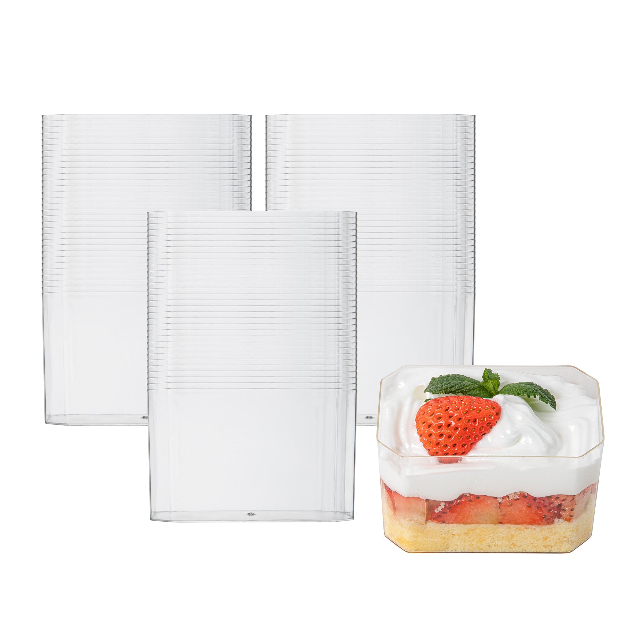 Mini Serve 3 oz Rectangle Clear Plastic Dessert Cup - 3 1/4" x 2" x 2" - 100 count box