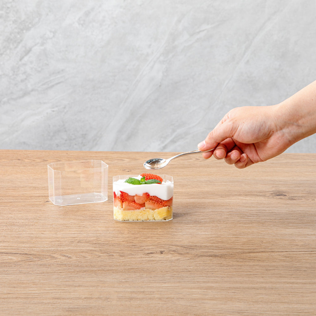 Mini Serve 3 oz Rectangle Clear Plastic Dessert Cup - 3 1/4'' x 2'' x 2'' - 25 count box