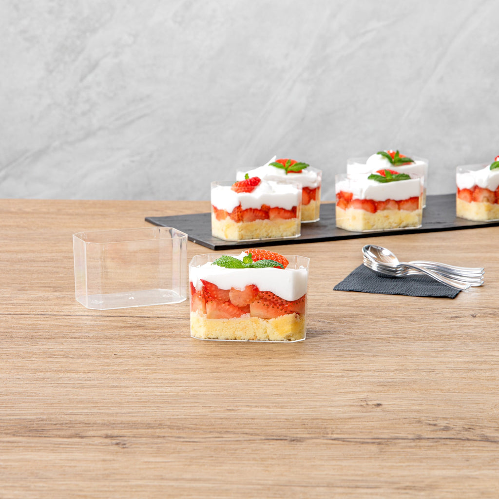 Mini Serve 3 oz Rectangle Clear Plastic Dessert Cup - 3 1/4" x 2" x 2" - 100 count box