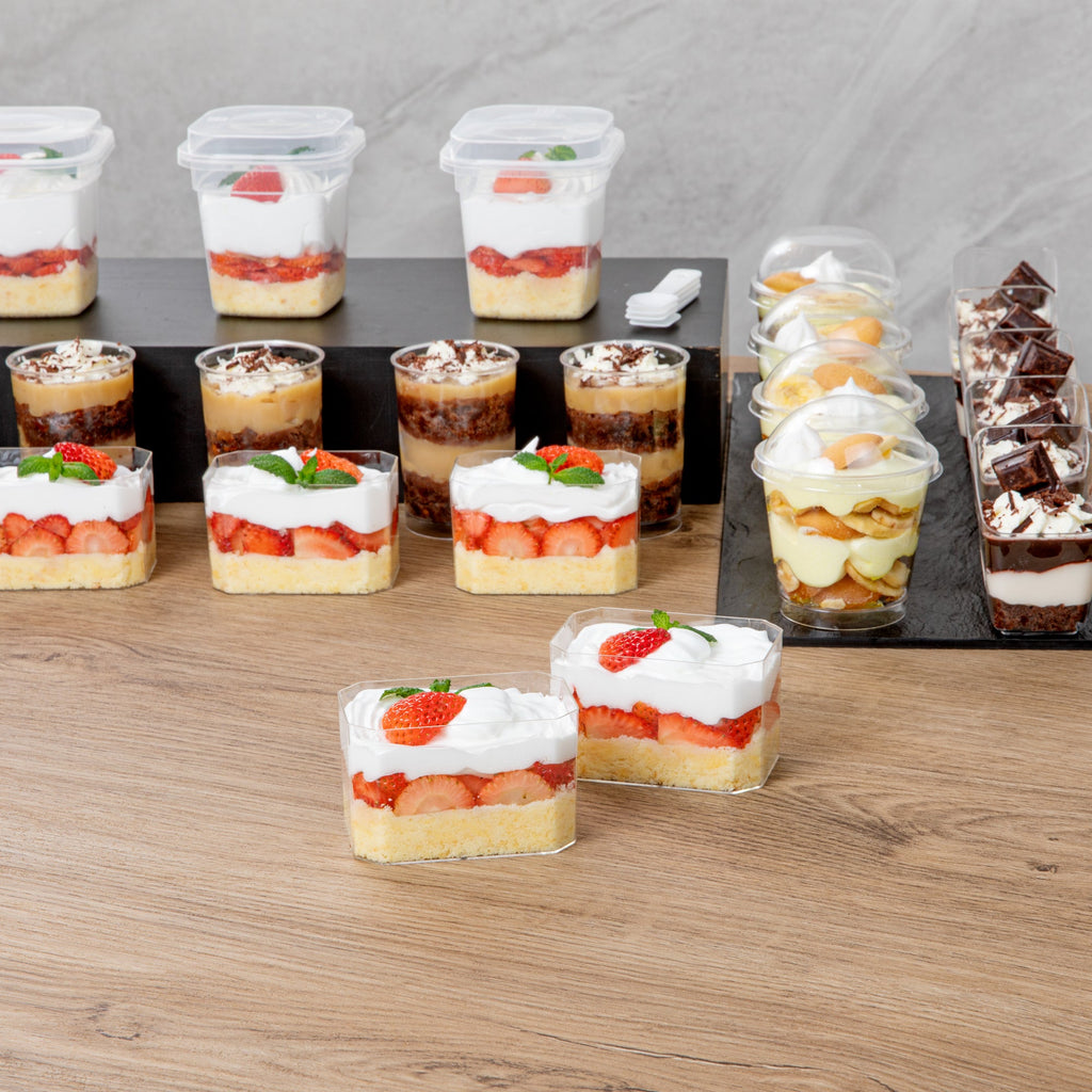 Mini Serve 3 oz Rectangle Clear Plastic Dessert Cup - 3 1/4" x 2" x 2" - 100 count box