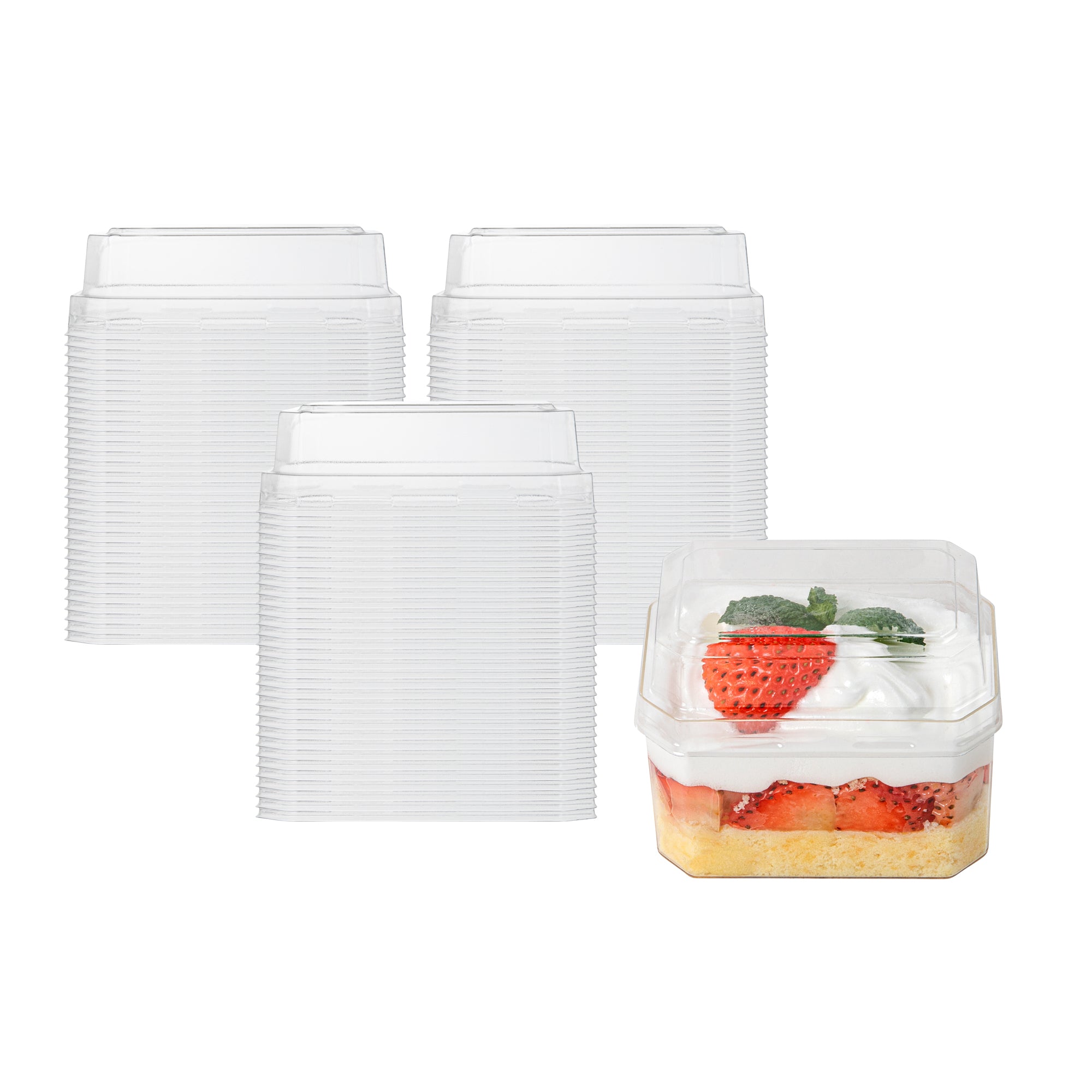 Mini Serve Rectangle Clear Plastic Dome Lid - Fits 3 oz Dessert Cup - 25 count box