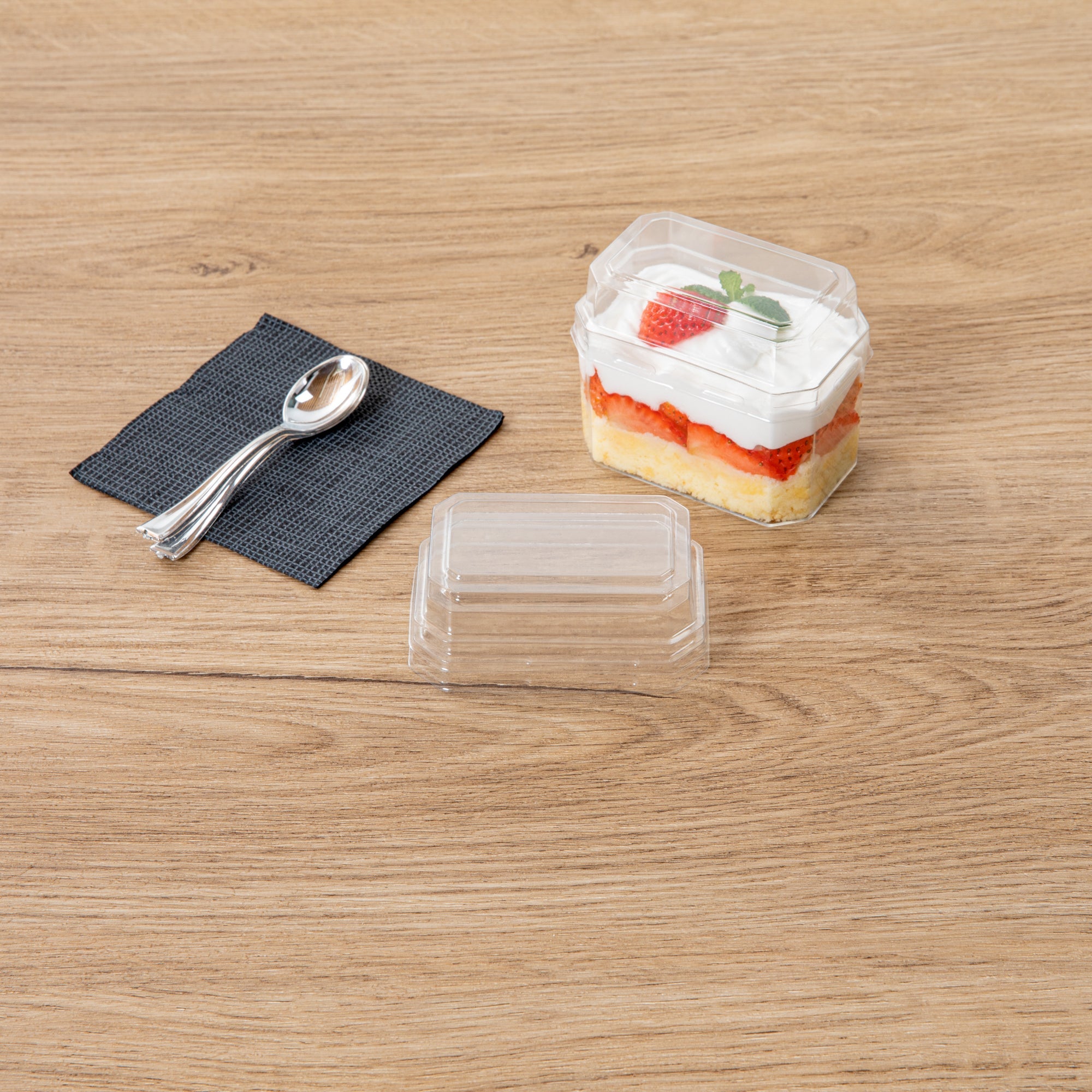 Mini Serve Rectangle Clear Plastic Dome Lid - Fits 3 oz Dessert Cup - 25 count box
