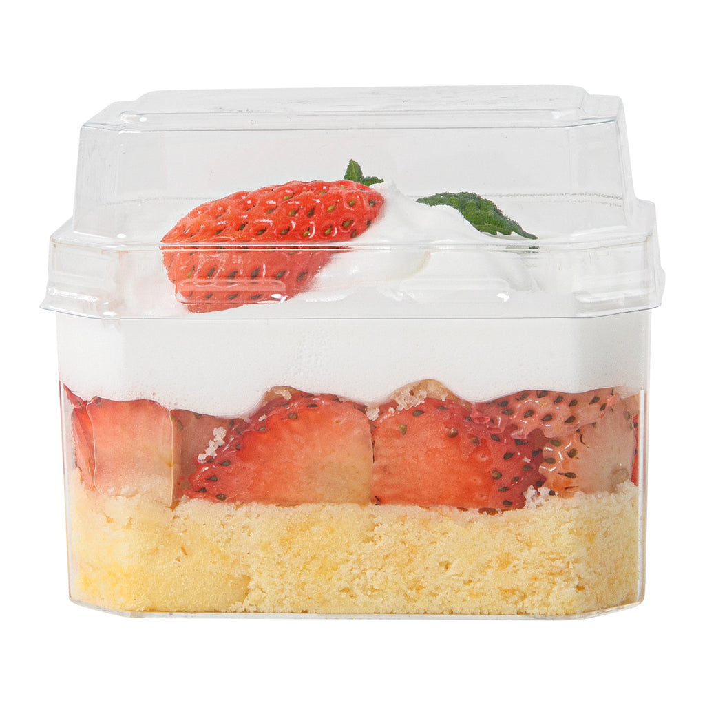 Mini Serve Rectangle Clear Plastic Dome Lid - Fits 3 oz Dessert Cup - 25 count box