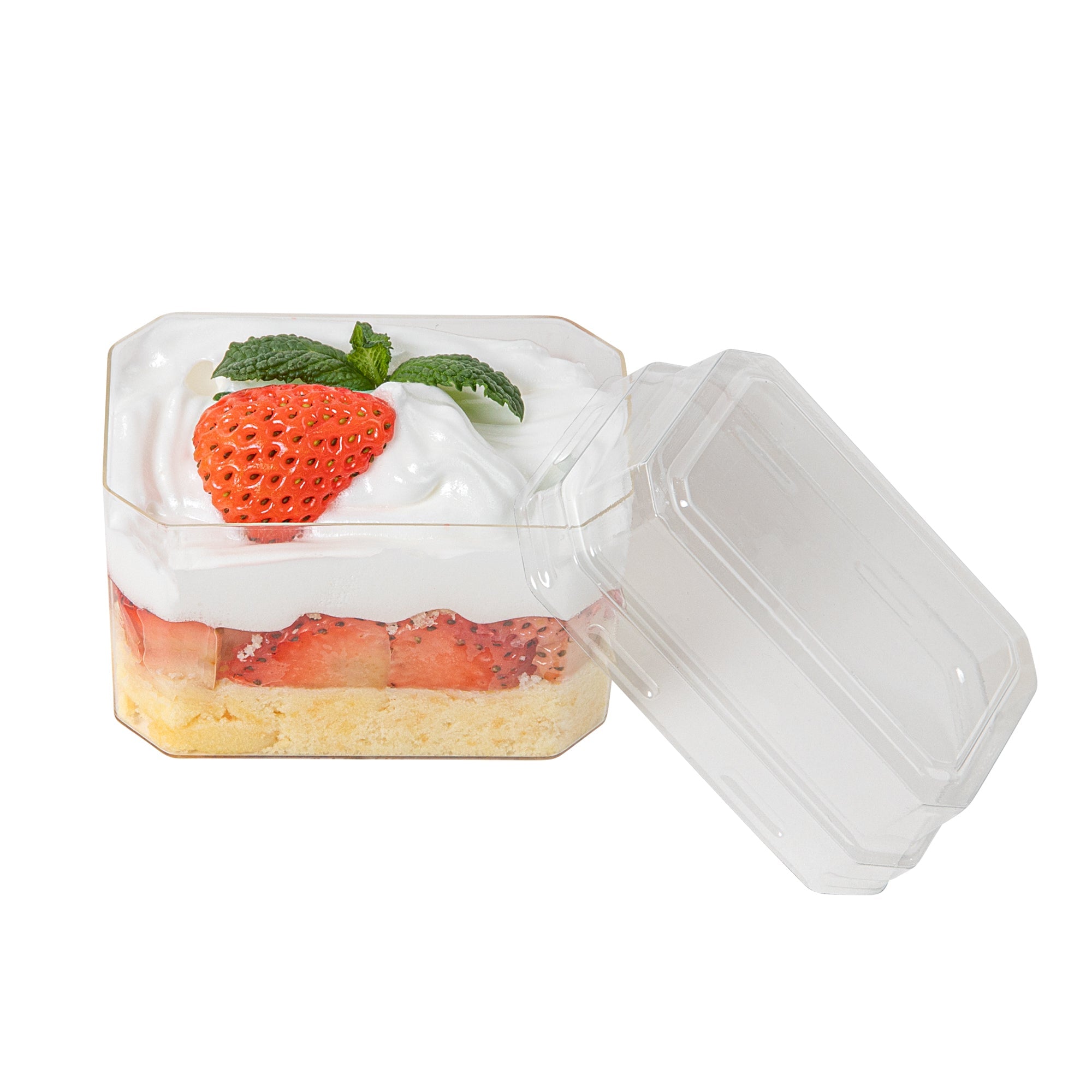 Mini Serve Rectangle Clear Plastic Dome Lid - Fits 3 oz Dessert Cup - 25 count box