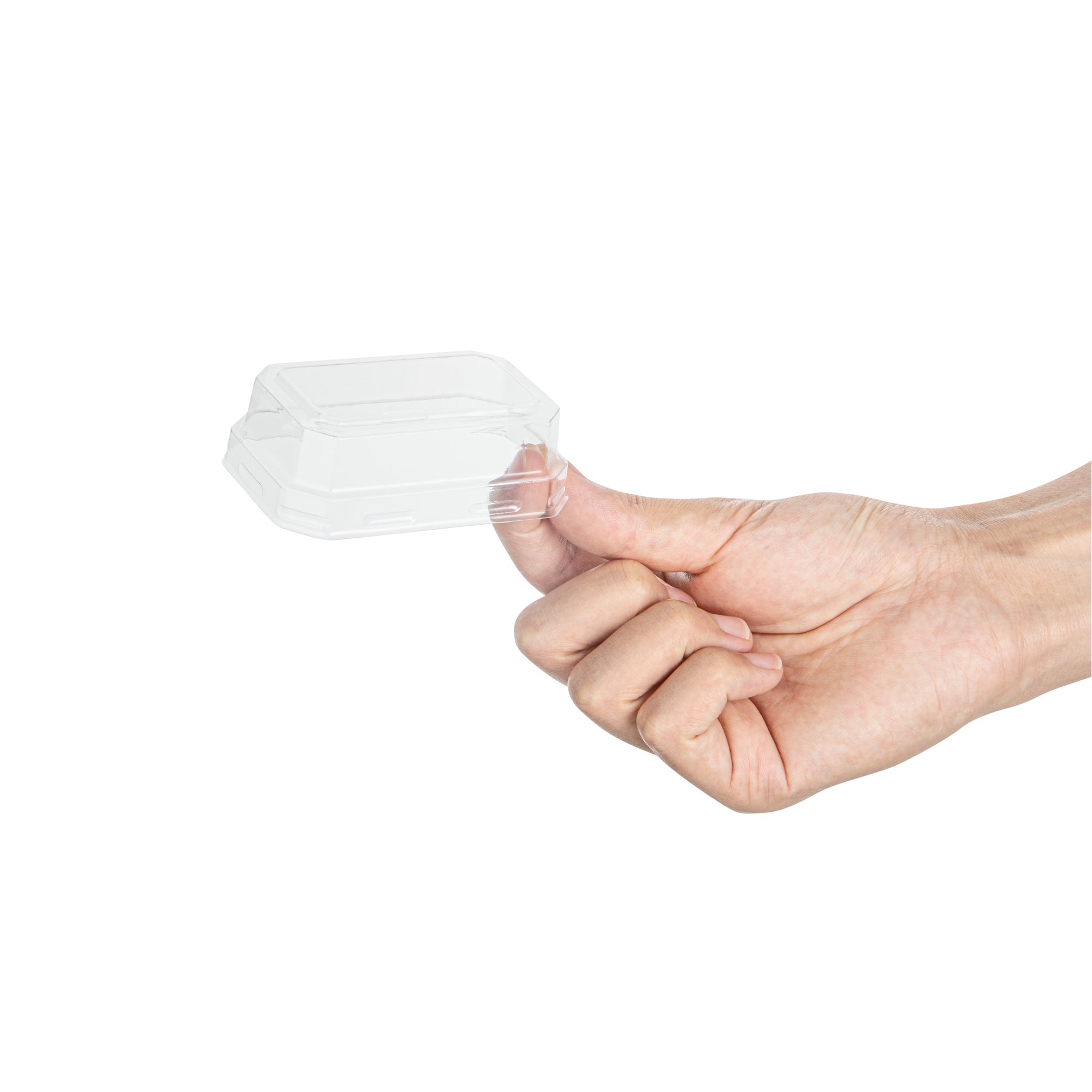 Mini Serve Rectangle Clear Plastic Dome Lid - Fits 3 oz Dessert Cup - 25 count box