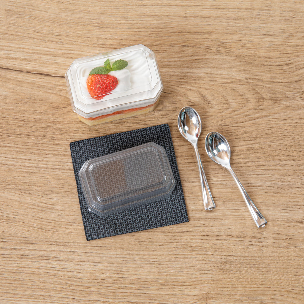 Mini Serve Rectangle Clear Plastic Dome Lid - Fits 3 oz Dessert Cup - 25 count box