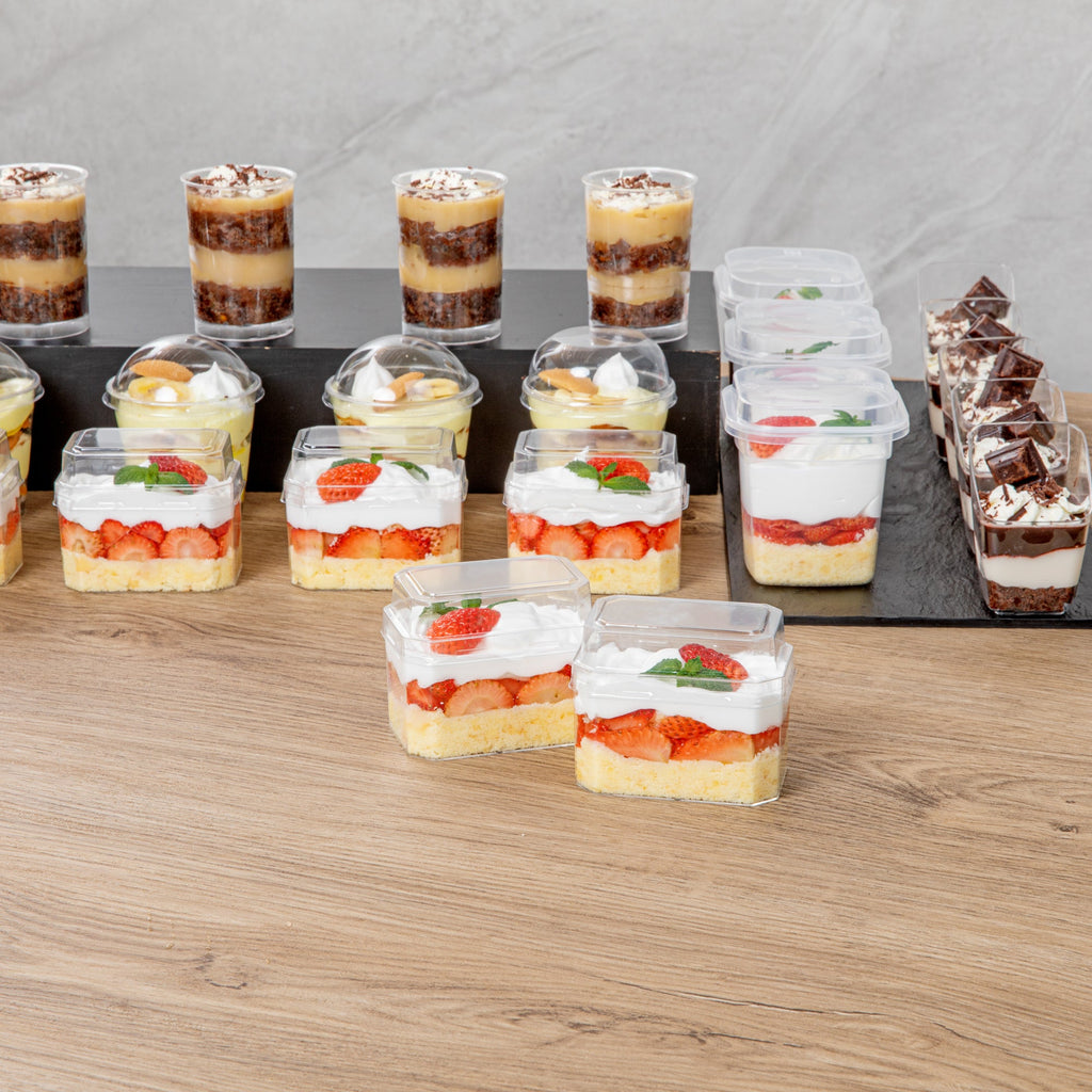 Mini Serve Rectangle Clear Plastic Dome Lid - Fits 3 oz Dessert Cup - 25 count box