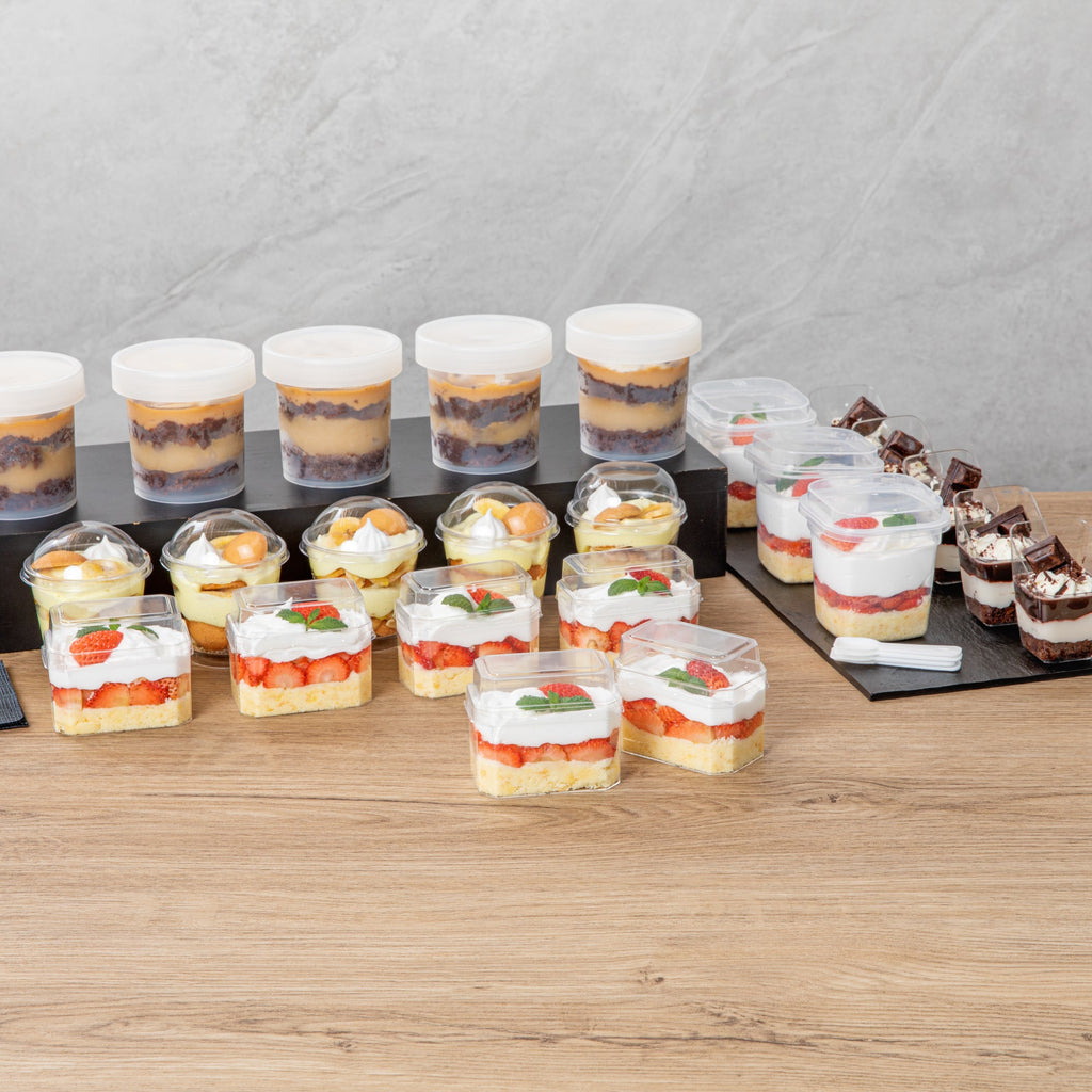 Mini Serve Rectangle Clear Plastic Dome Lid - Fits 3 oz Dessert Cup - 25 count box