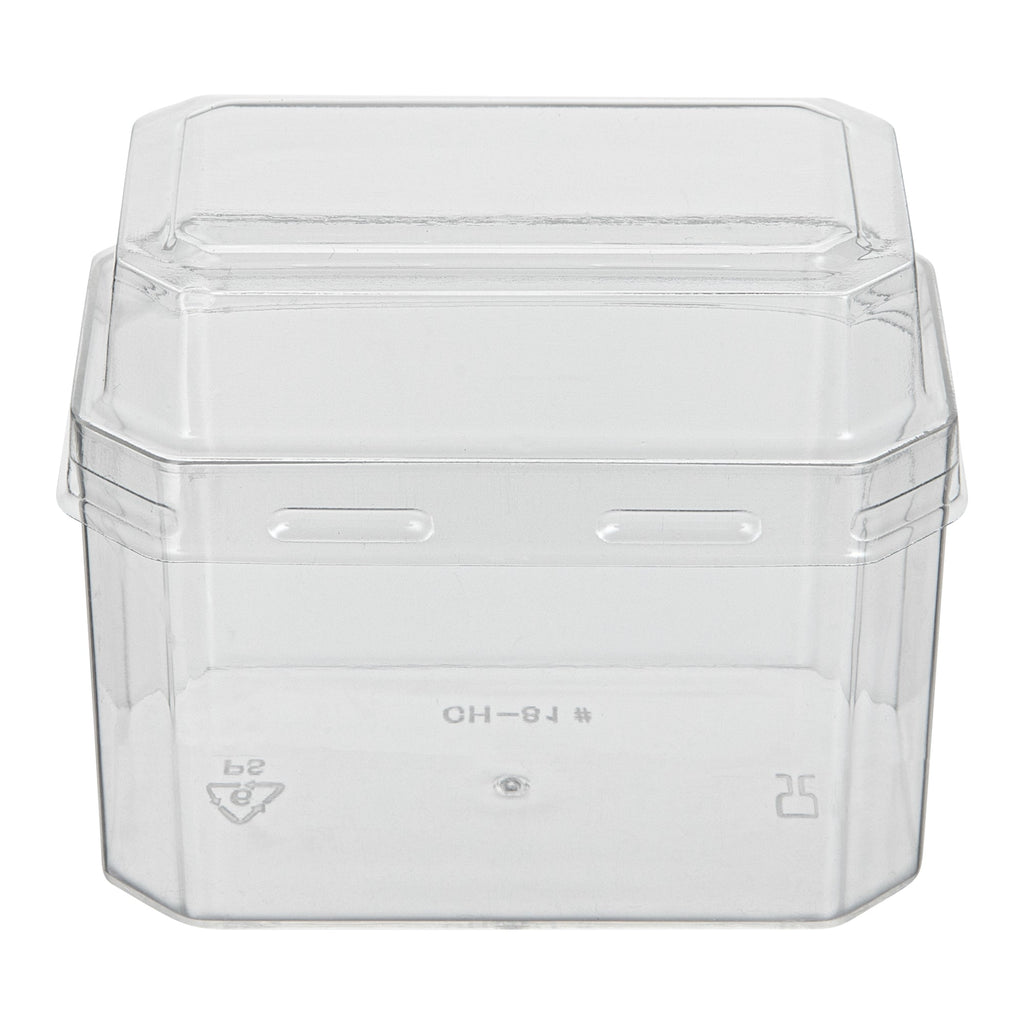 Mini Serve 3 oz Rectangle Clear Plastic Dessert Cup - with Lid - 3 1/4'' x 2'' x 2'' - 25 count box